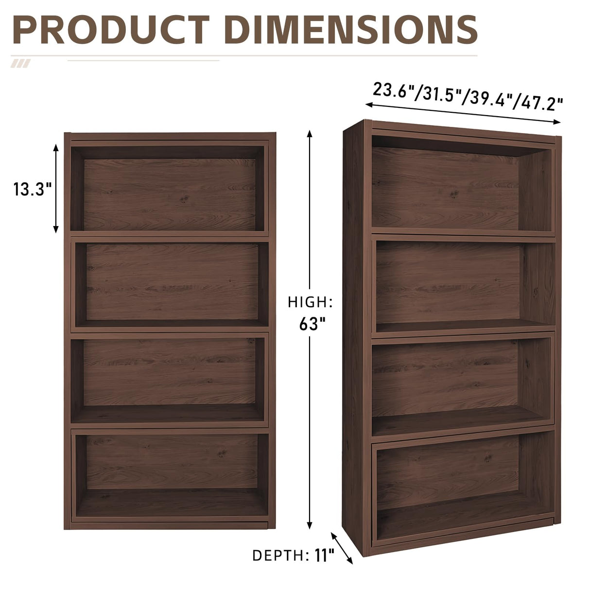 AKFJOSGE Expandable 3-in-1 Convertible Bookcase with Adjustable Width, Corner & Straight Shelf Design, 4-Tier Modern Storage Organizer, Space-Saving Wooden Bookshelf for Living Room, Bedroom AKFJOSGE