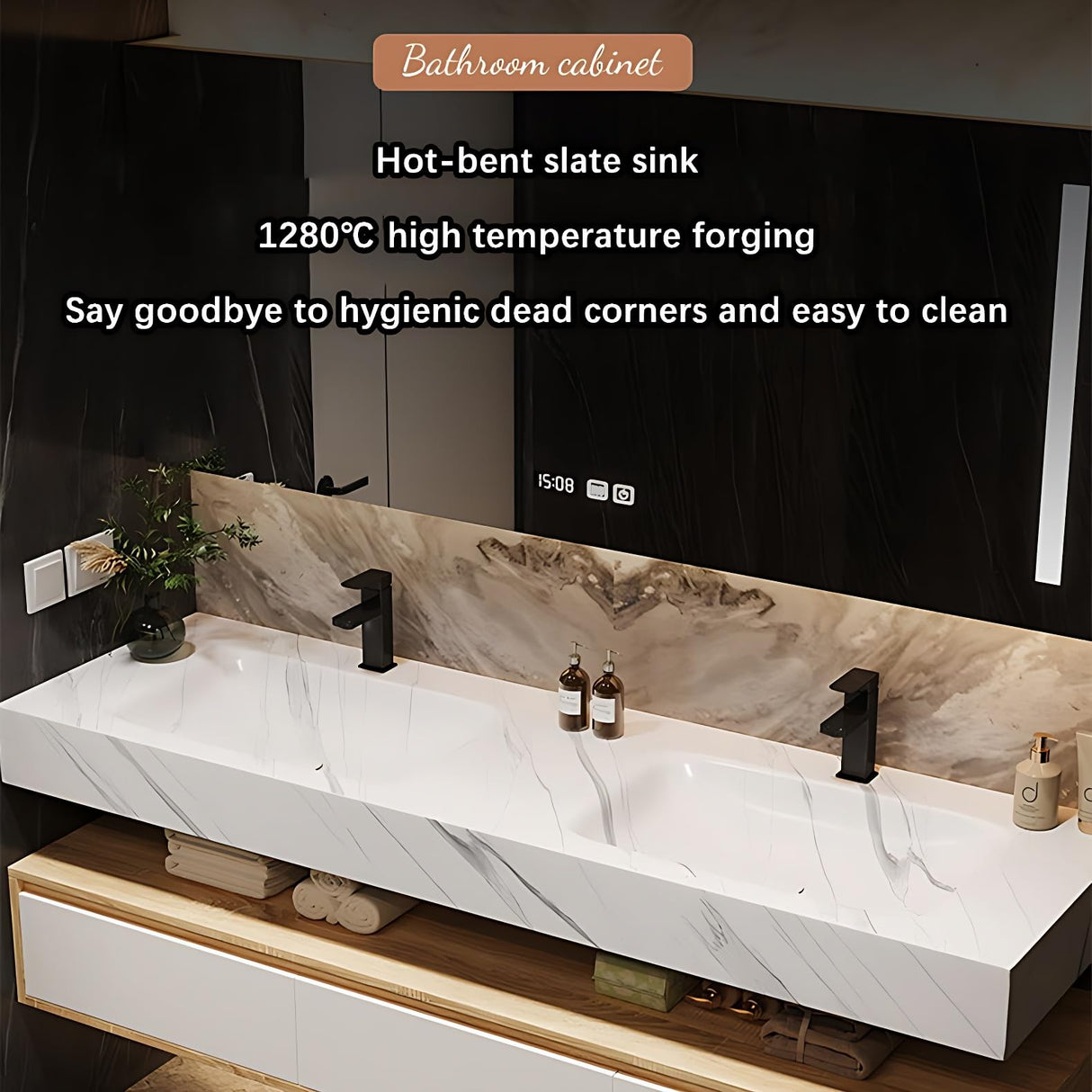 ZGNBSD Bathroom Vanity with Sink - Floating Bathroom Vanity | LED Smart Defogging Medicine Cabinet Included | Solid Wood Modern Bathroom Vanity | Wall Mounted (Double Sink,60") ZGNBSD