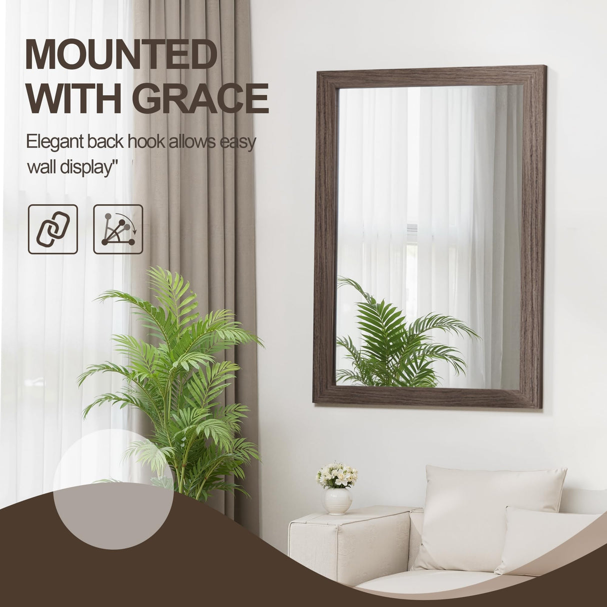 Bathroom Mirror for Wall with Wooden Frame, 36"x24" Rustic Farmhouse Vanity Mirror with Solid Wood Frame, Rectangular Wall-Mounted Mirror for Bathroom, Living Room, or Entryway TRAHOME