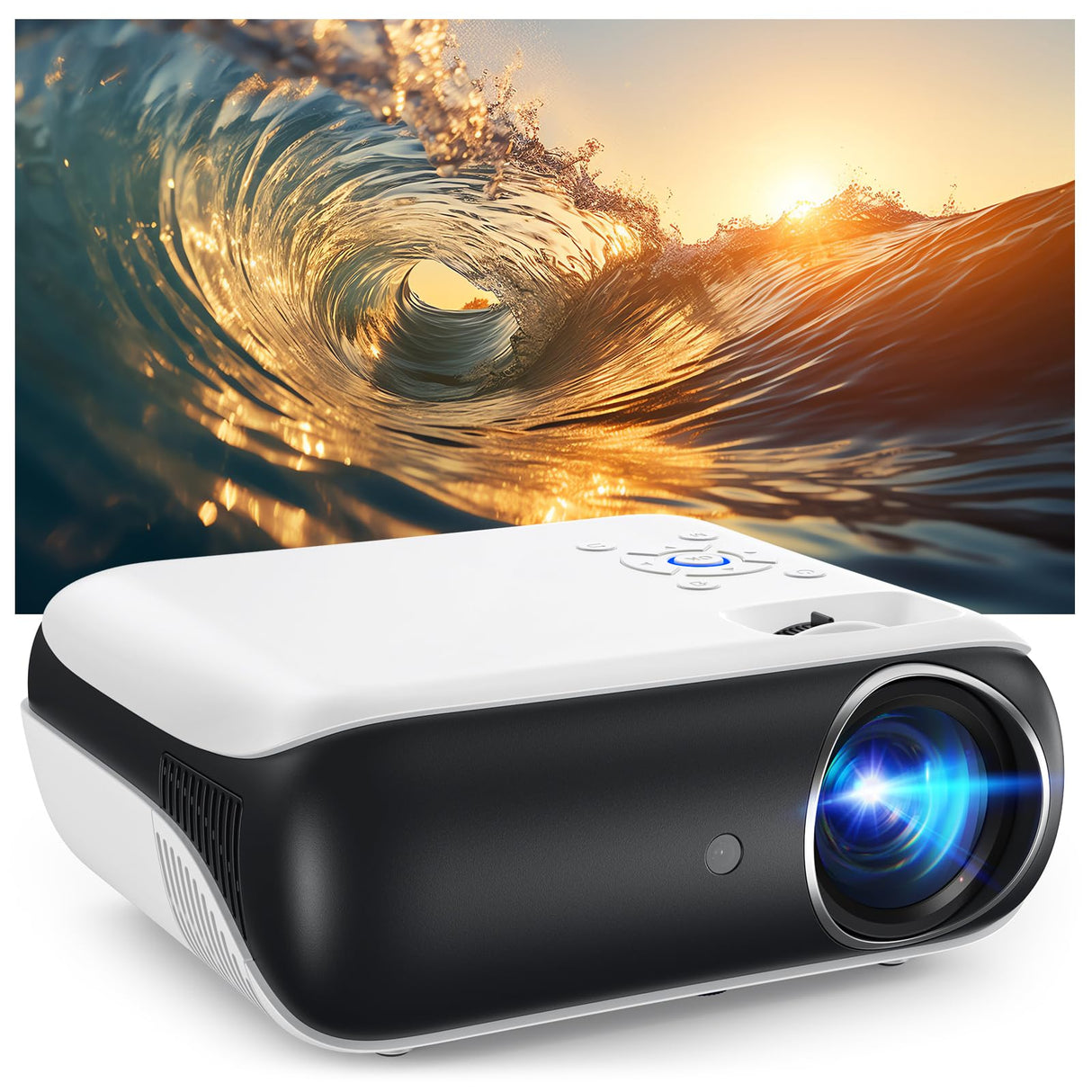 HAPPRUN Projector, Native 1080P Bluetooth Projector, Portable Outdoor Movie Projector, Full HD Mini Projector with Speaker for Home Bedroom, Compatible with Smartphone,HDMI,USB,AV,Fire Stick,PS5 HAPPRUN