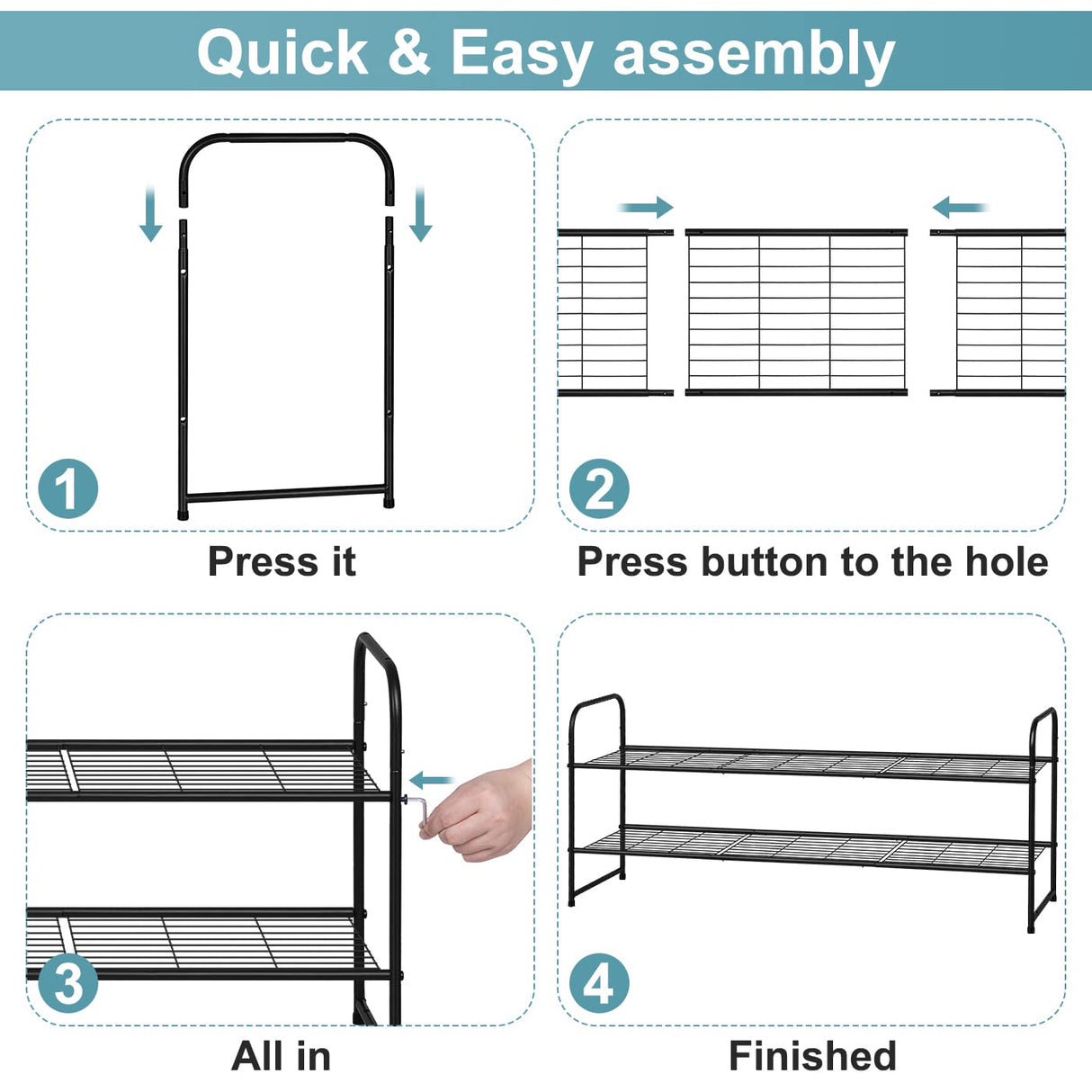 AOODA Long 2 Tier Shoe Rack for Closet Metal Wide Stackable Shoe Storage Organizer for Entryway, Bedroom, Floor, 18-Pairs Low Shoe Shelf, Black AOODA