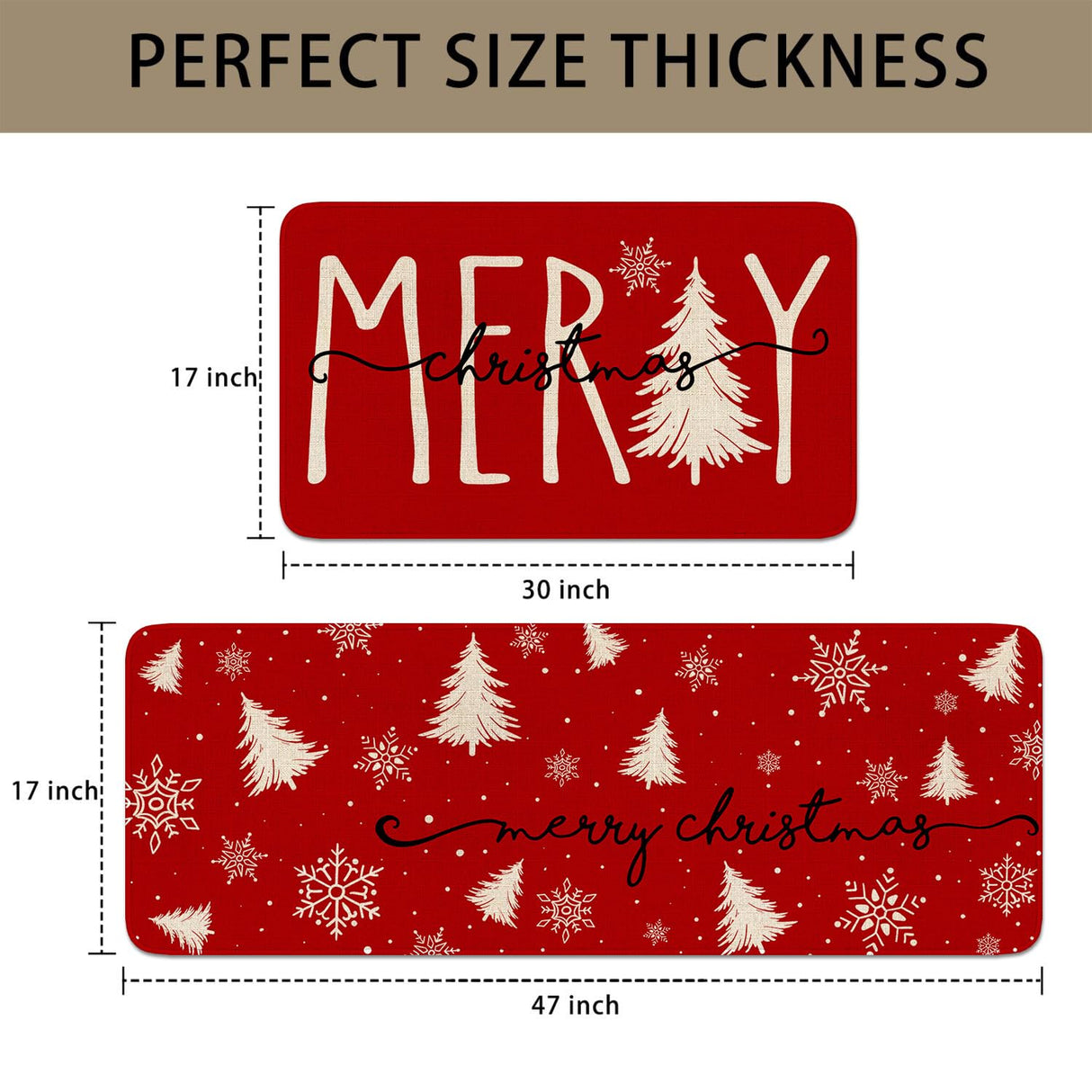 Eikunn Red Christmas Kitchen Rugs Set of 2 Xmas Trees Snowflake Kitchen Mat for Floor Winter Holiday Non-Slip Kitchen Sink Mats Kitchen Decor Doormat+Runner Rug Eikunn