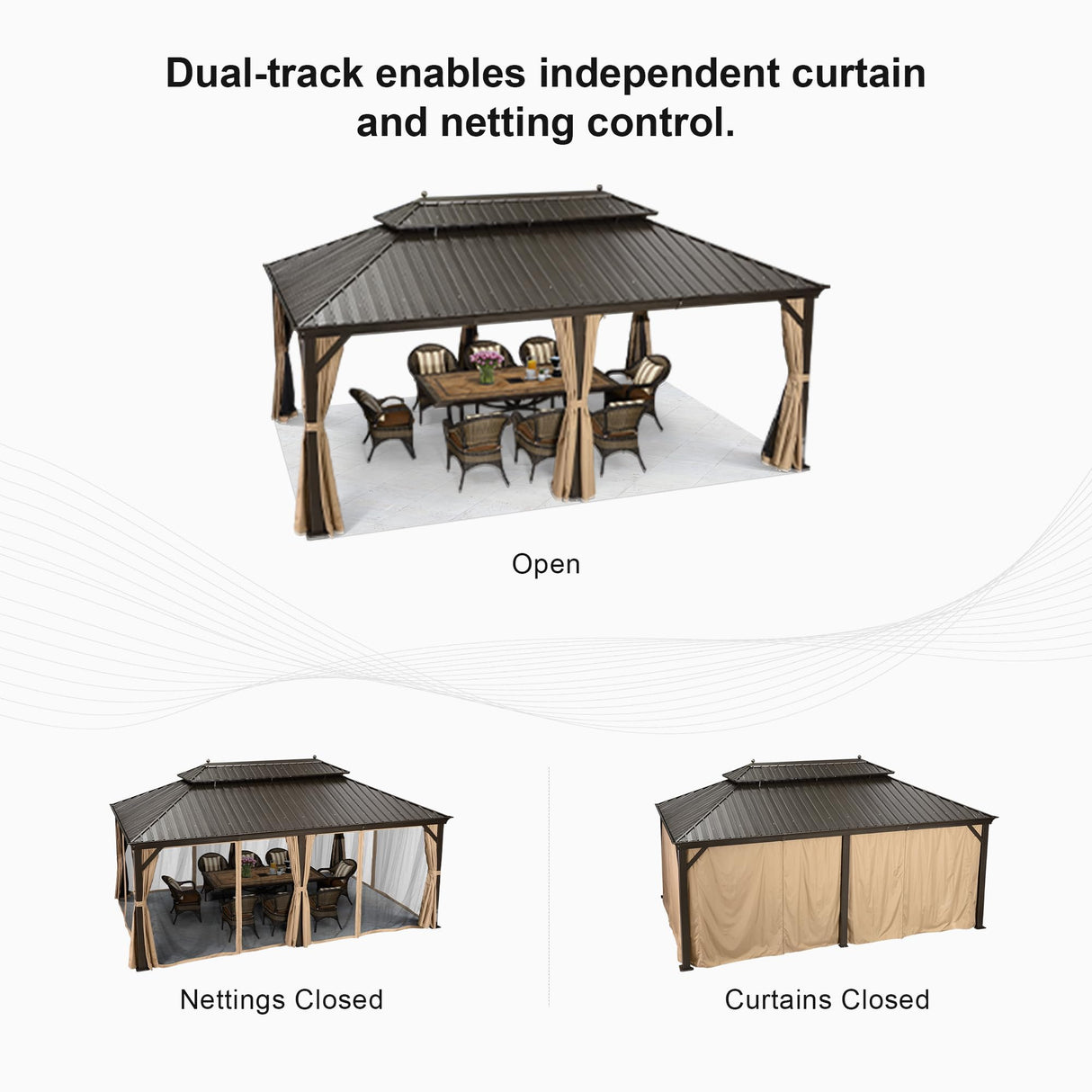 PURPLE LEAF 12' X 20' Outdoor Hardtop Permanent Galvanized Steel Gazebo Double Roof Canopy Aluminum Frame Patio Garden Pavilion with Netting and Curtains PURPLE LEAF