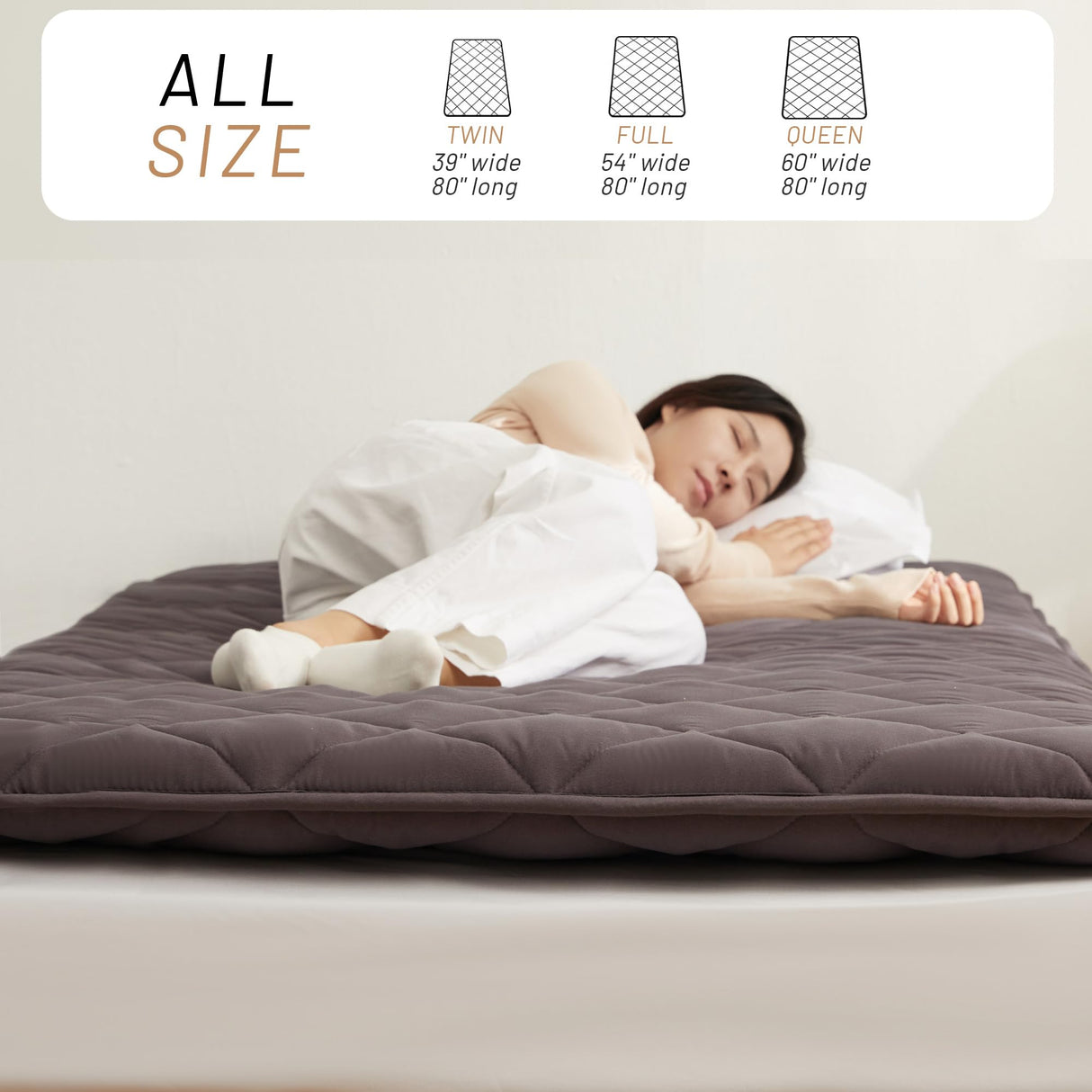 Aircliff Japanese Floor Futon Mattress, Tatami Mat Sleeping Pad, Shikibuton, Mattress Topper, Boys Girls Roll Up Dormitory Mattress, Foldable & Portable Floor Lounger Bed, Guest Bed (Grey, Twin) Aircliff