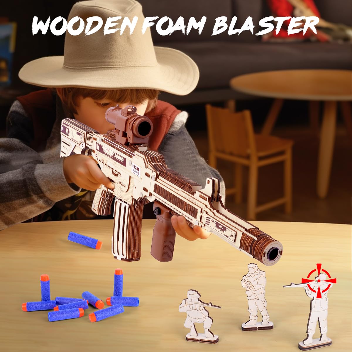 VATOS Wooden Gun Puzzles, 3D Wooden Puzzles Gun for Adult with Foam Soft Bullet, Electric Wooden M416 Model Rifle Puzzle Toy Guns, Wood Puzzles DIY Building Kits for Adult Christmas Birthday Gift VATOS
