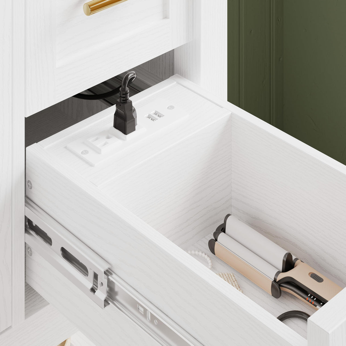 IRONCK Bathroom Vanity with Sink, 36" Modern Undermount Bathroom Sink Cabinet with 4 Drawers&Open Shelf, Vanity Sink with Charging Station and Door Shelves, White IRONCK