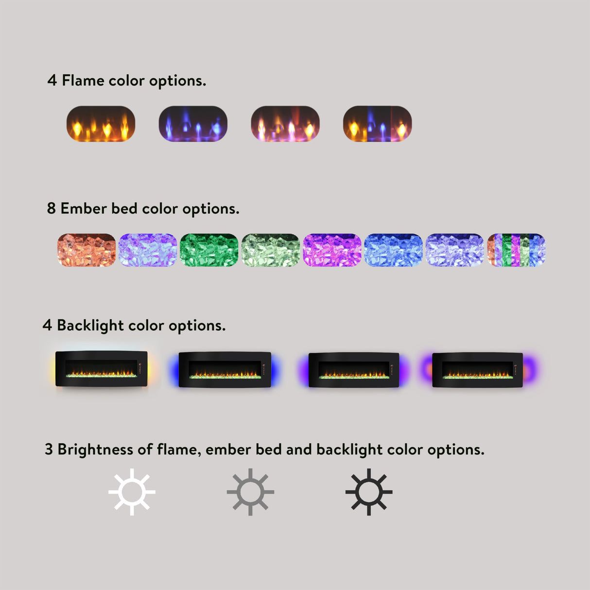 YIMUSTUK 48" Curved Electric Fireplace Heater, Front Wall Mounted/Table Top, W/Remote Control, Touch Screen, 4 Flame Colors and 8 Emberbeds Colors, Adjustable Brightness/Speed/Temperature/Timer YIMUSTUK