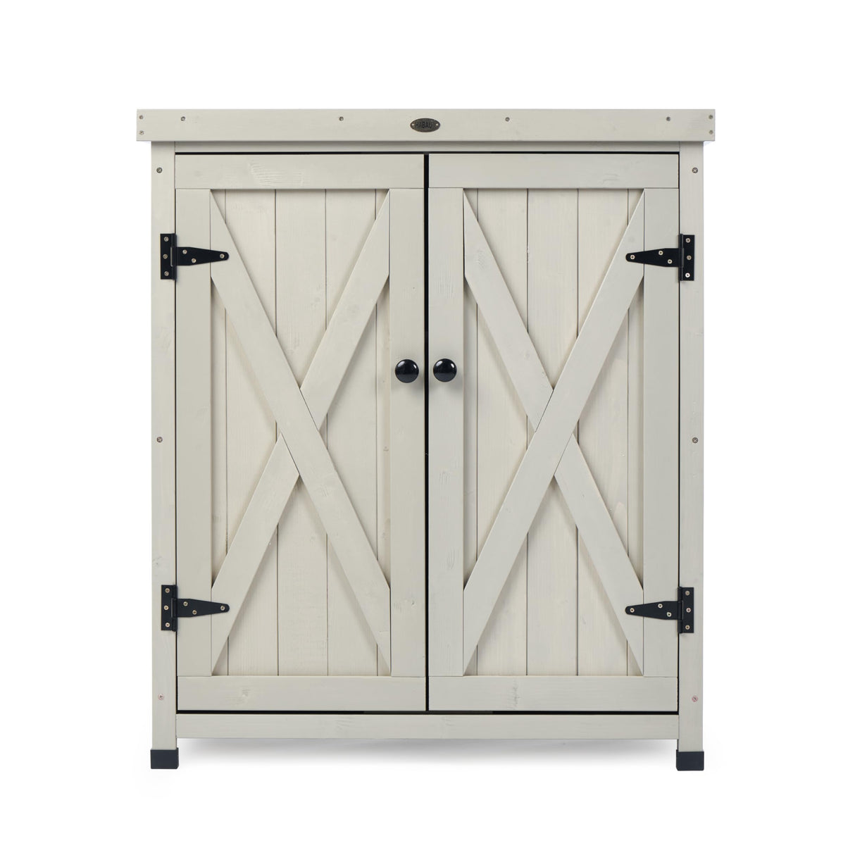 Outdoor Storage Cabinets Weatherproof for Patio, Garden Work Bench with Shelves & Metal Tabletop, Wooden Potting Table Workstation HABAU