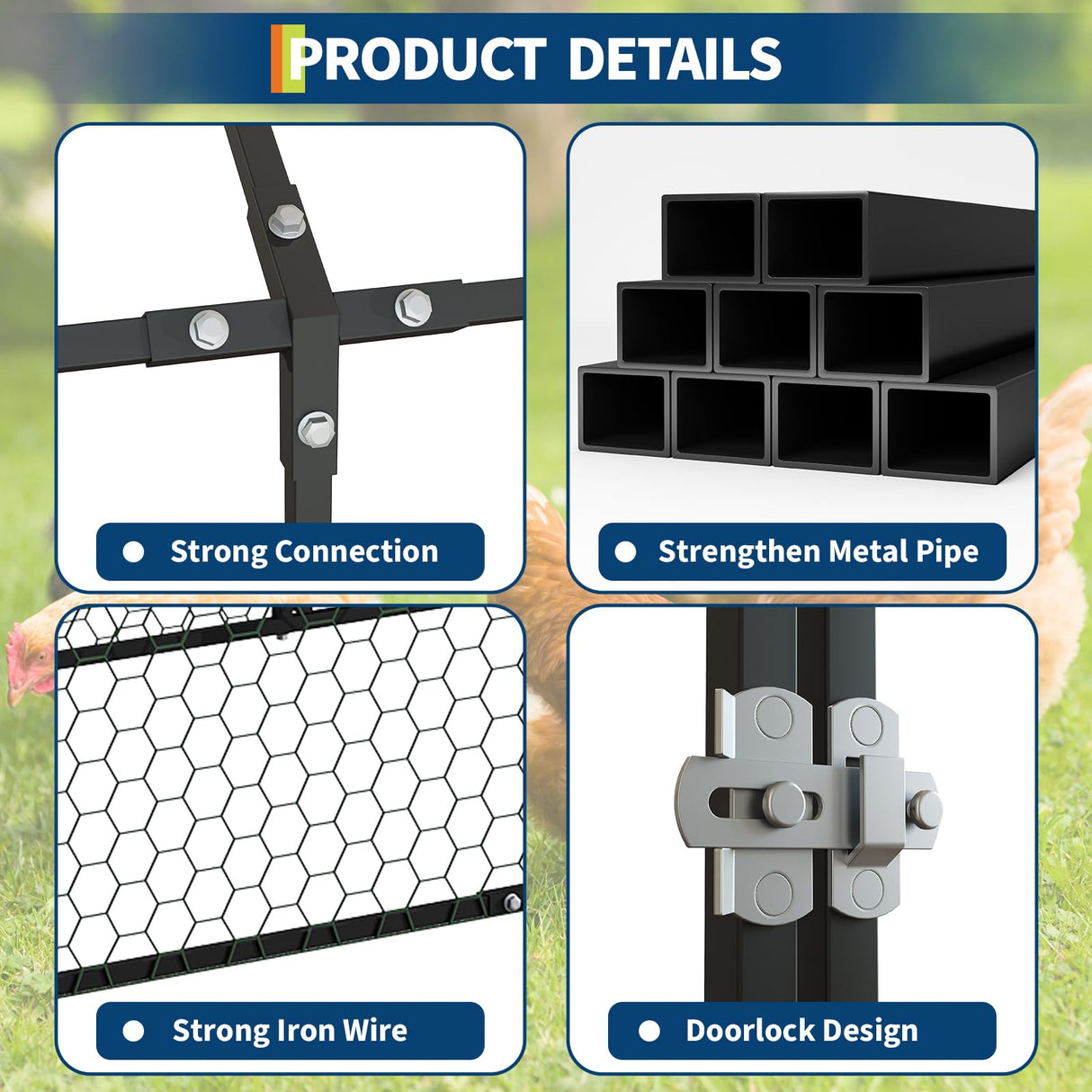 Garvee Large Metal Chicken Coop, Chicken Runs for Yard with Waterproof and Anti-UV Cover, Portable Chicken coop for Outdoor Chicken Rabbit Duck, Black, 160"×40"×40" Garvee