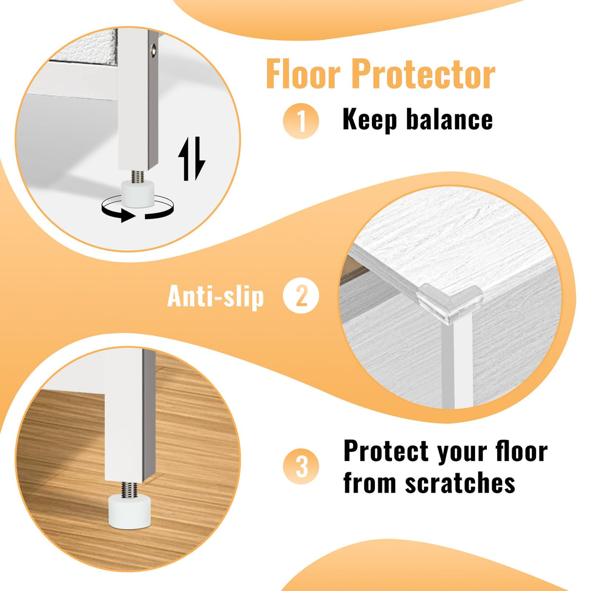 BEHEY Night Stand, Bedside Table, Adjustable Leveling Dorm Nightstand with 3 Drawers Storage, End Table with Corner Protectors, Nightstand with Charging Station, 3-Tiers,White, 15.75 Inch BEHEY