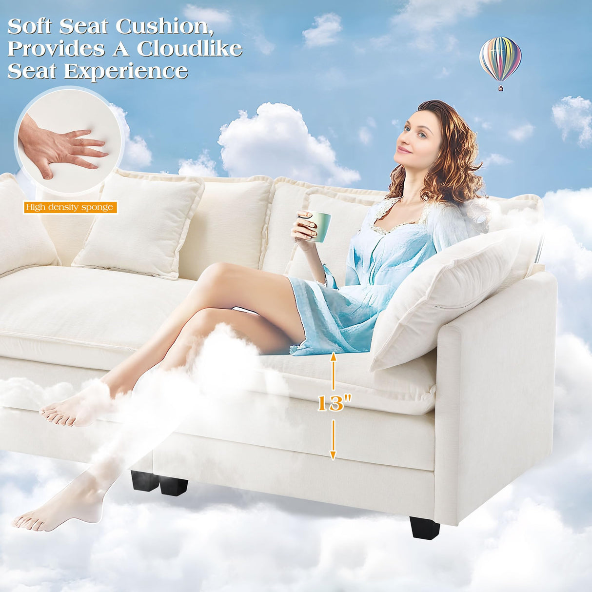 113.4" Modular Sectional Sofa,L Shaped Couch for Living Room,Modern Deep Seat Sofa 3 Seater Chenille Fabric Comfy Cloud Couches with Throw Pillows & Movable Ottoman Hanherry