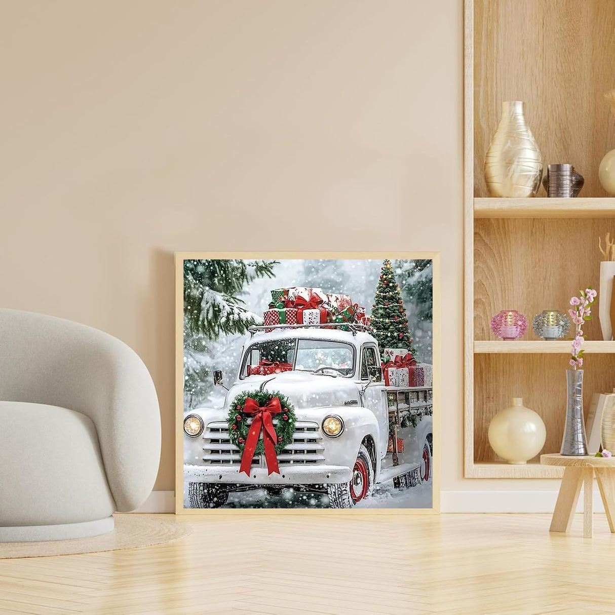 KINPLUB Christmas Truck Diamond Art Kits for Adults Beginners, Winter Truck Diamond Painting Kits for Adults, DIY Full Drill Round Gem Art Dots for Home Wall Decor 12x12 Inch KINPLUB