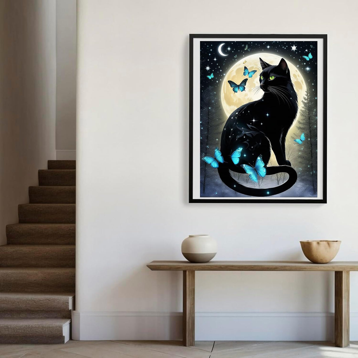 Meothan 5D Black Cat Diamond Art Kits for Adult Beginners Moon Cat Diamond Painting Kits for Adults Butterfly Diamond Painting Full Drill Round Rhinestones Gem Art for Home Wall Decor 11.8X15.7inch Meothan