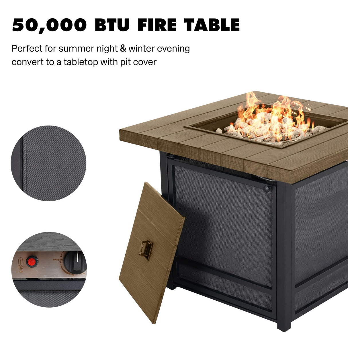 Grand patio 5-Piece Patio Furniture Set with 29-Inch CSA Approved Woodgrain Propane Gas Fire Pit Table Outdoor Rocking Chairs with Gray Olefin Cushions for Dining Party Grand patio