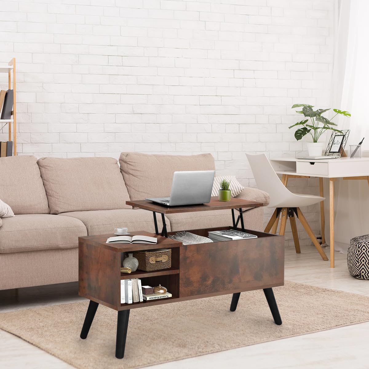 Lifetime Home Lift Top Coffee Table with Hidden Compartment - Modern Living Room Dining Table with Rising Tabletop Lifttop Desk for Apartment, Home, Condo Lifetime Home