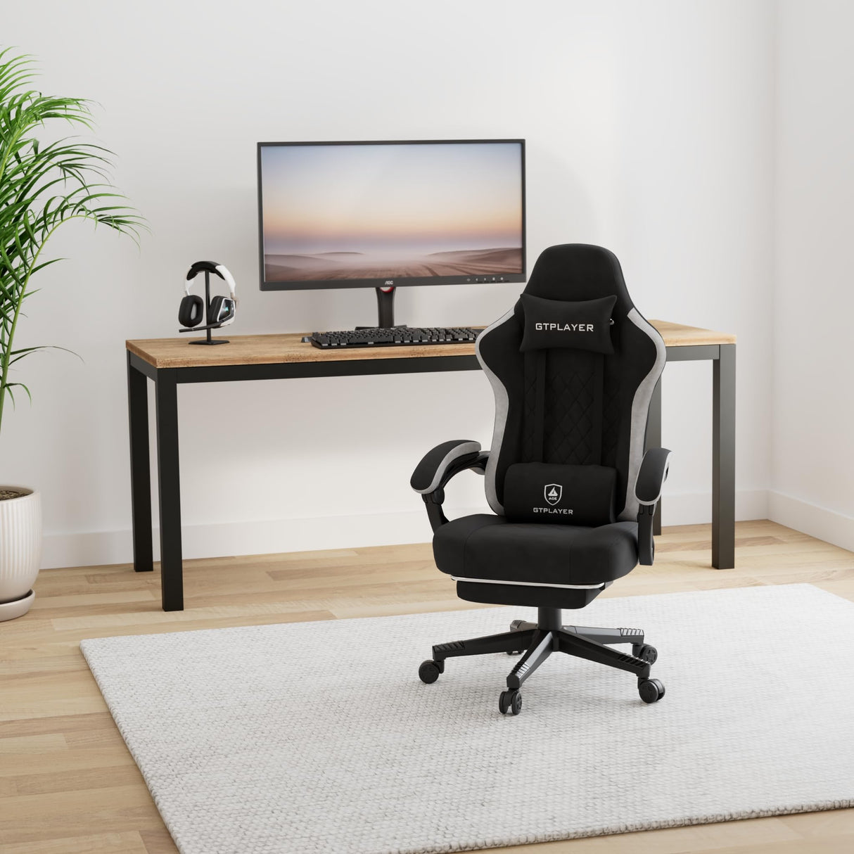 GTPLAYER Gaming Chair, Computer Office Chair with Pocket Spring Cushion, Linkage Armrests and Footrest, High Back Ergonomic Computer Chair with Lumbar Support Task Chair with Footrest (Black) GTPLAYER