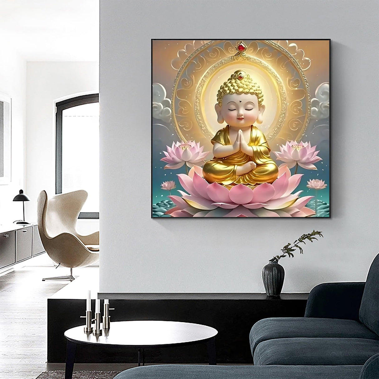 APTDYIGL 5D Lotus Buddha Diamond Painting Kits for Adults Beginner,DIY Buddhism Diamond Art Kits for Adults,Round Full Drill Diamond Dots with Gem Art Kits,Home Wall Decor 13.7X13.7inch APTDYIGL