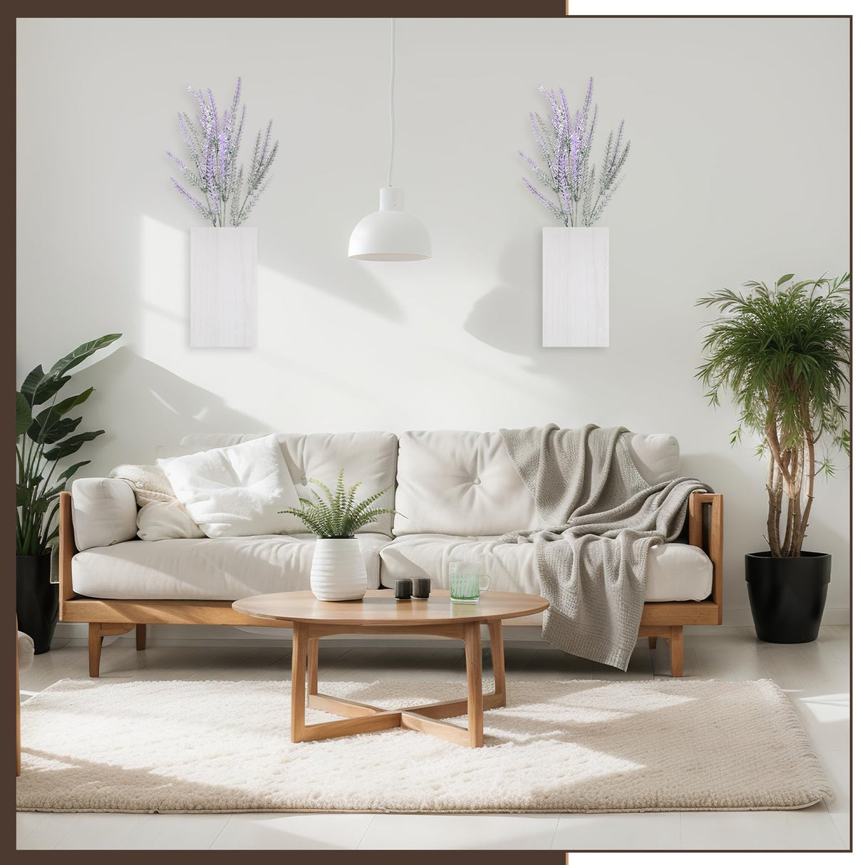 Vesici 2 Pack Wood Wall Planter Vase with Artificial Plants Indoor Plants Holder Pocket Farmhouse Wooden Vases Wall Flower Vase Hanging Plant Decor for Bedroom Kitchen Office Home (White,Lavender) Vesici