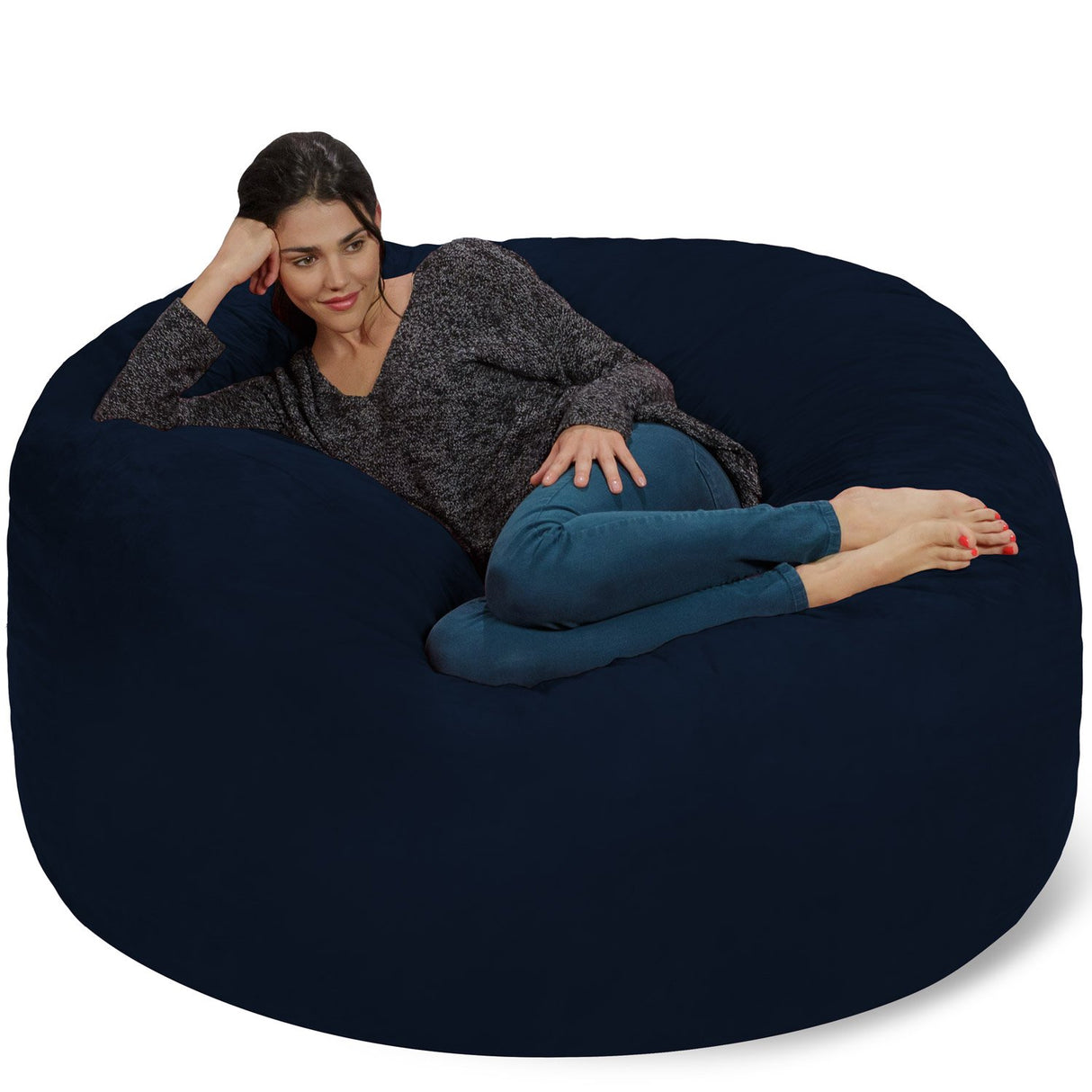 Chill Sack Bean Bag Chair - 5' Giant Memory Foam Lounge Chair with Soft Microfiber Cover – Cozy Furniture for Living Room, Dorm, & Kids' Rooms – Comfortable 5 Ft, Microsuede Lounge Sofa, Navy Chill Sack