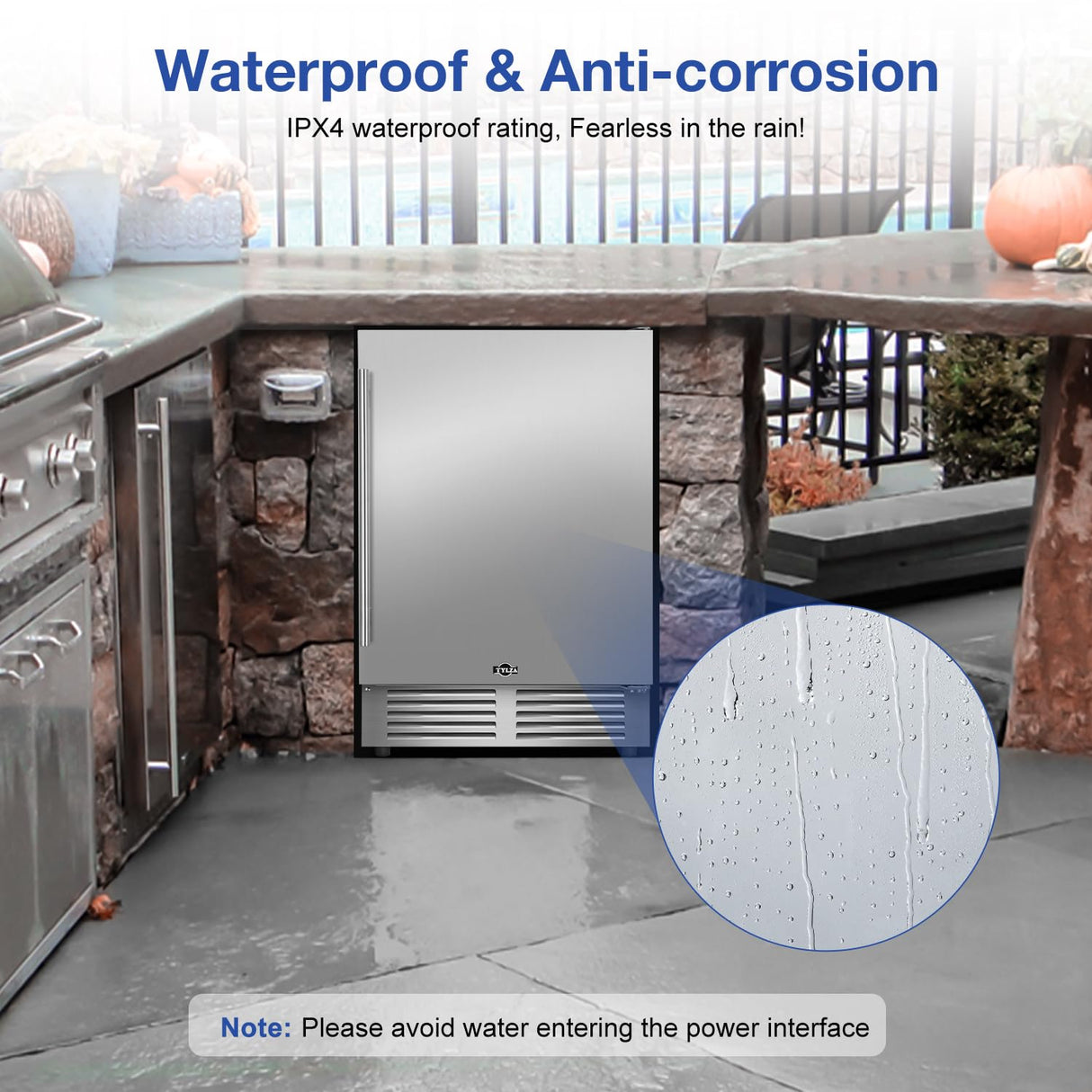 Tylza Outdoor Refrigerator 24 Inch Wide, Stainless Steel Beverage Refrigerator 176 Can for Undercounter Built-in or Freestanding, for Home and Patio, Water Proof, Fast Cooling, Low Noise, 37-65 °F Tylza