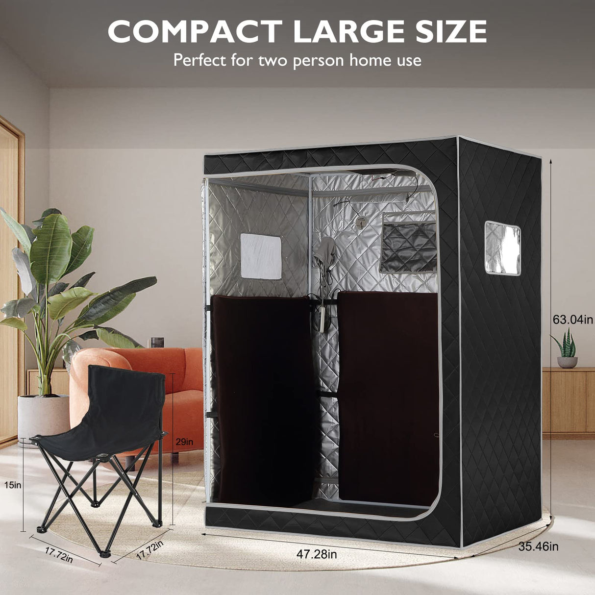 Smartmak Full Size Far Infrared Sauna, Two Person Home SPA with Time & Temperature Remote, Chairs, Light, 1 or 2 Person Privacy Indoor Saunas for Relaxation Detox,Greyborder Smartmak