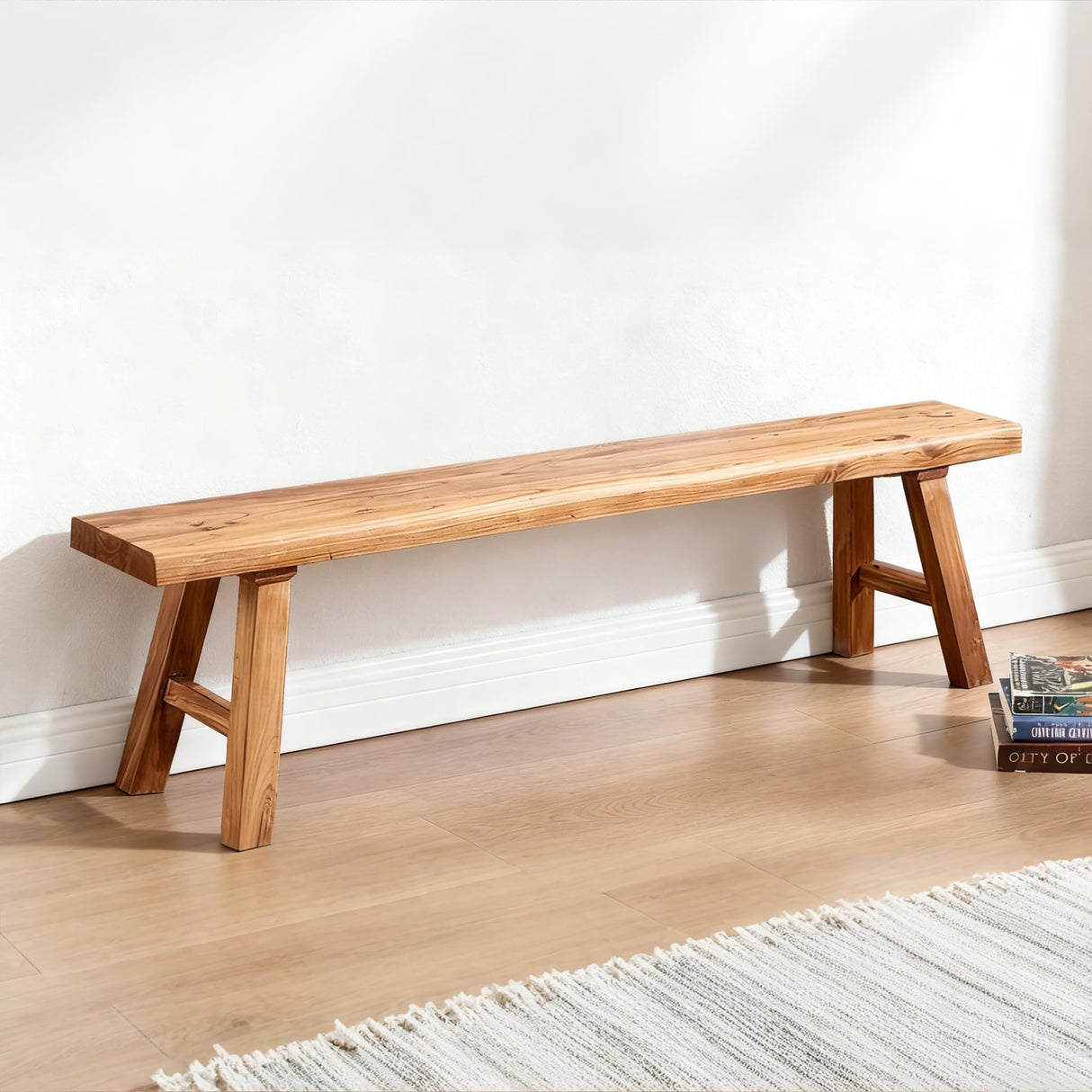 Wooden Bench Indoor, Rustic Farmhouse Narrow Entryway Bench with Natural Solid Wood, Durable and Sturdy Skinny Bench Suitable For Dining Room, Kitchen Porch Other Narrow Spaces (31.5 * 10.2 * 17.7) Taibahong