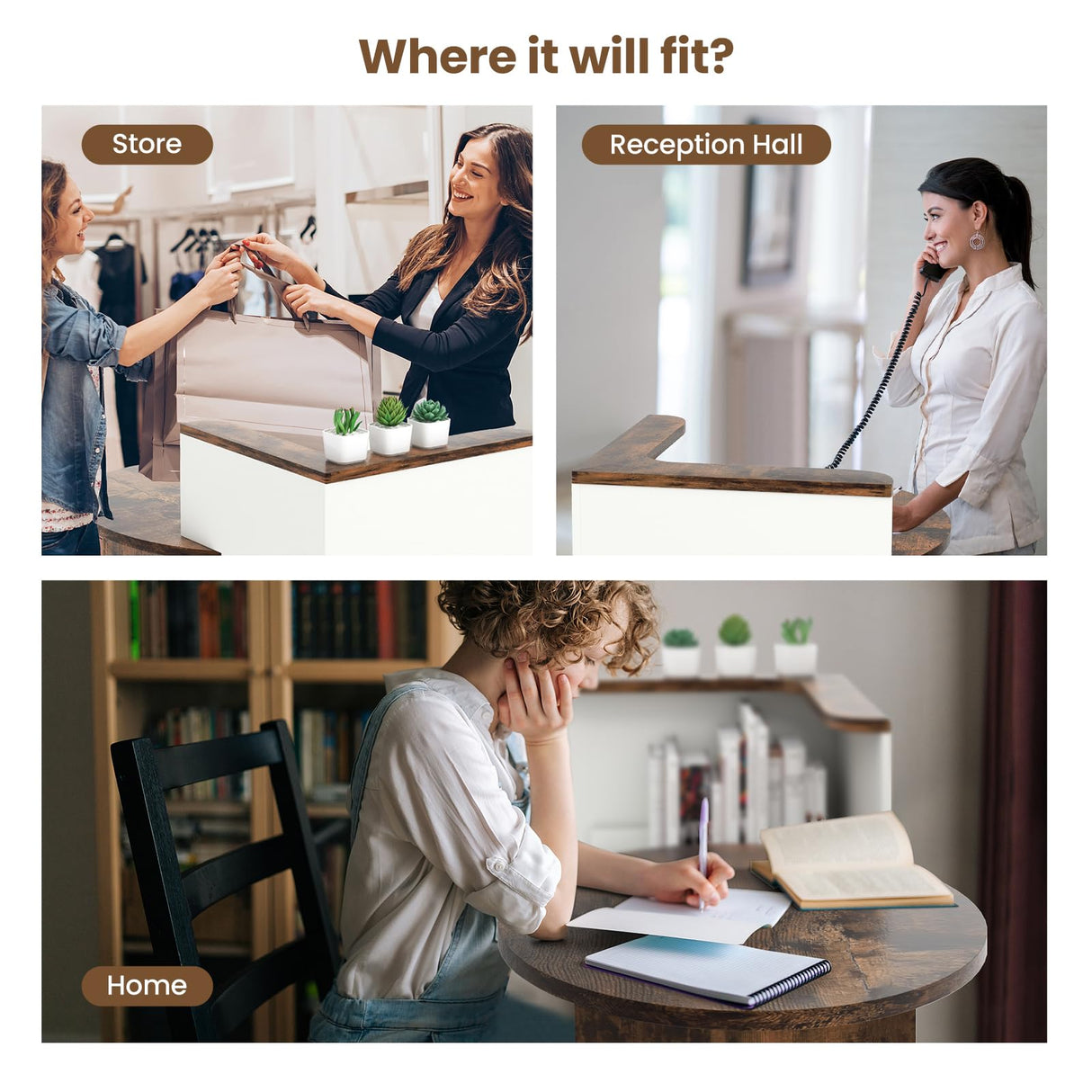 IFANNY Reception Desk, 48’’ Retail Counter w/Lockable Drawer & Storage Shelf, L-Shaped Reception Table, Wooden Computer Desk for Salon, Restaurant, Office (Rustic Brown & White) IFANNY