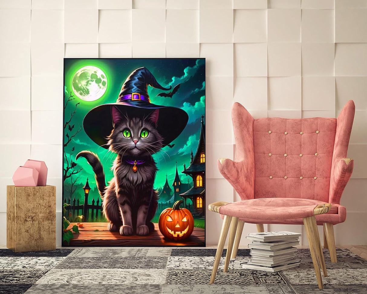 ijbnhd 5D Black Cat Diamond Art Kits for Adults Cat Diamond Painting Kits for Adults Beginners Full Drill Round Moon Gem Art for Crafts Home Wall Decor Gift 12x16inch ijbnhd