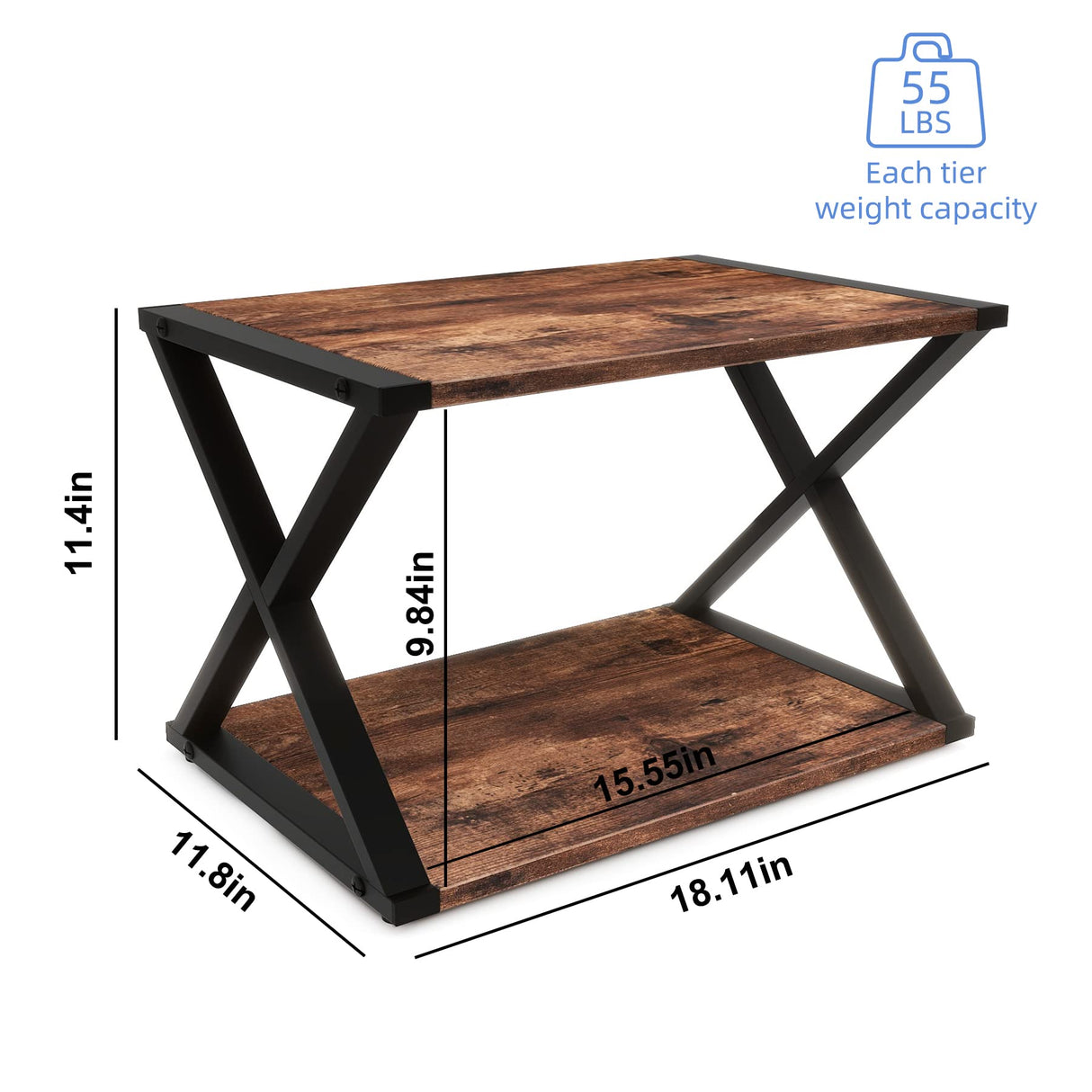 CALASK Desktop Printer Stand with Storage 2-Tier Wood Under Desk Printer Table, Multi-Purpose Printer Shelf for Home Office Organizer Storing Heavy Duty Fax Machine, Scanner, Rustic Brown CALASK