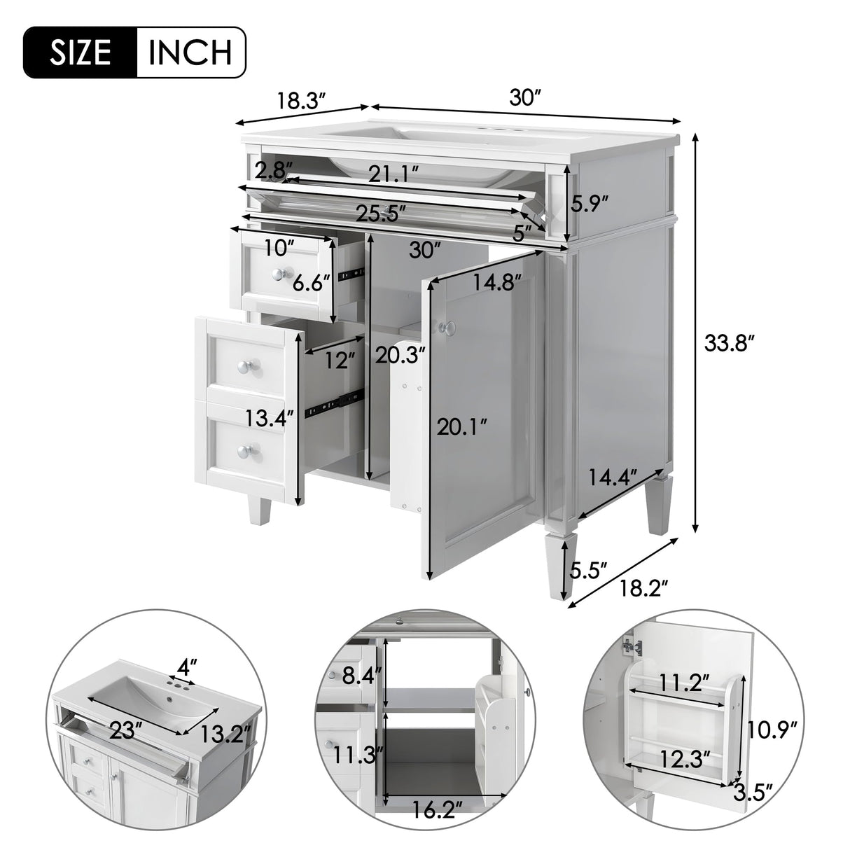 Virubi 30'' Bathroom Vanity with Single Sink Combo, Modern Bathroom Storage Cabinet with 2 Drawers, 1 Pull Down Drawer and 1 Door, Freestanding Bathroom Vanities, Soft Closing, Solid Wood Frame Virubi
