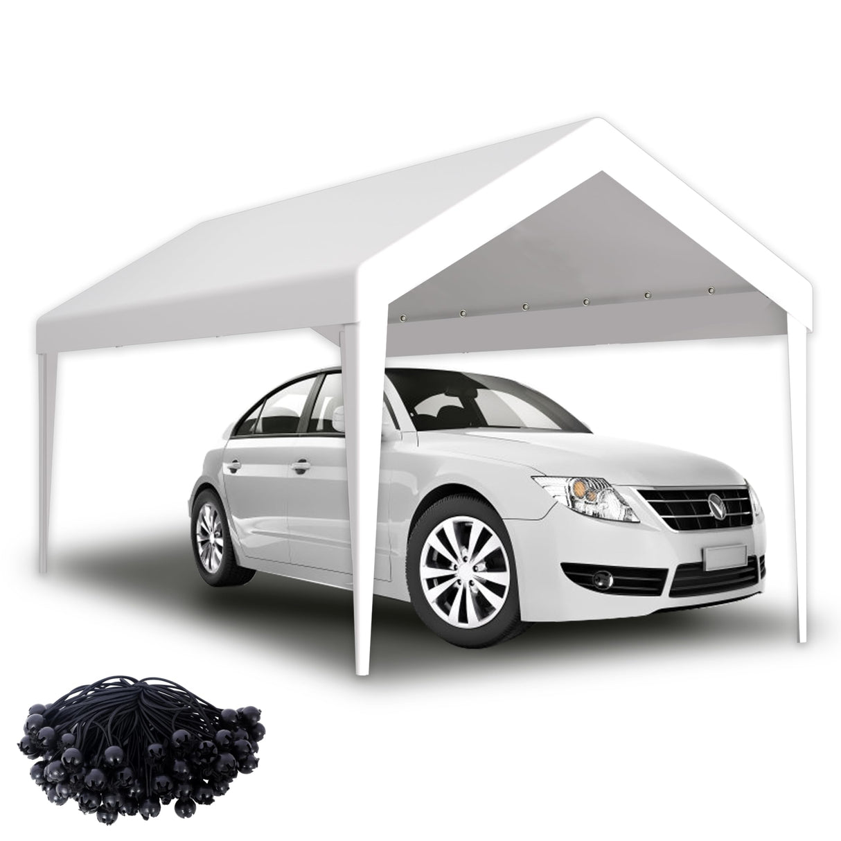 10x20ft Carport Replacement Canopy Cover, 72 Elastic Buckles, Ripstop Triple-Layer Pe Fabric, Heavy-Duty Waterproof & Uv Protected, All Weather Car Shelter Tarp, Only Cover, Frame Not Include (White) Megalithix