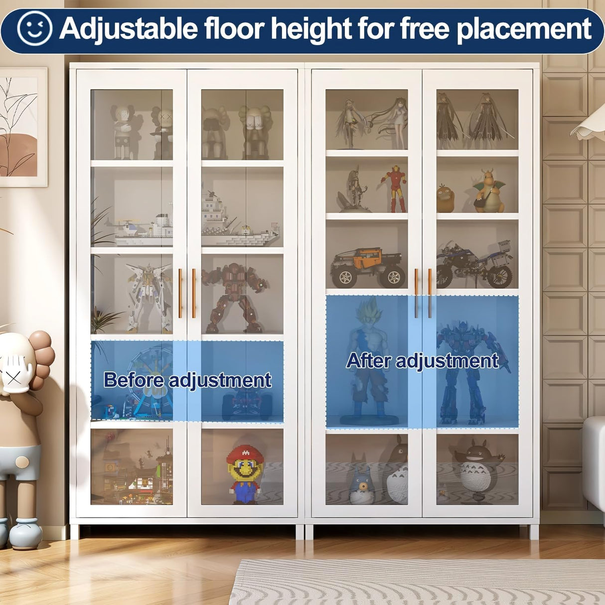 Glass Display Cabinet, 5-Tier Curio Cabinet with Glass Doors, Metal Display Case with Adjustable Shelves, Display Cabinet for Collectibles & Toy Organizer for Home, Office, Playroom, Living Room Orixal