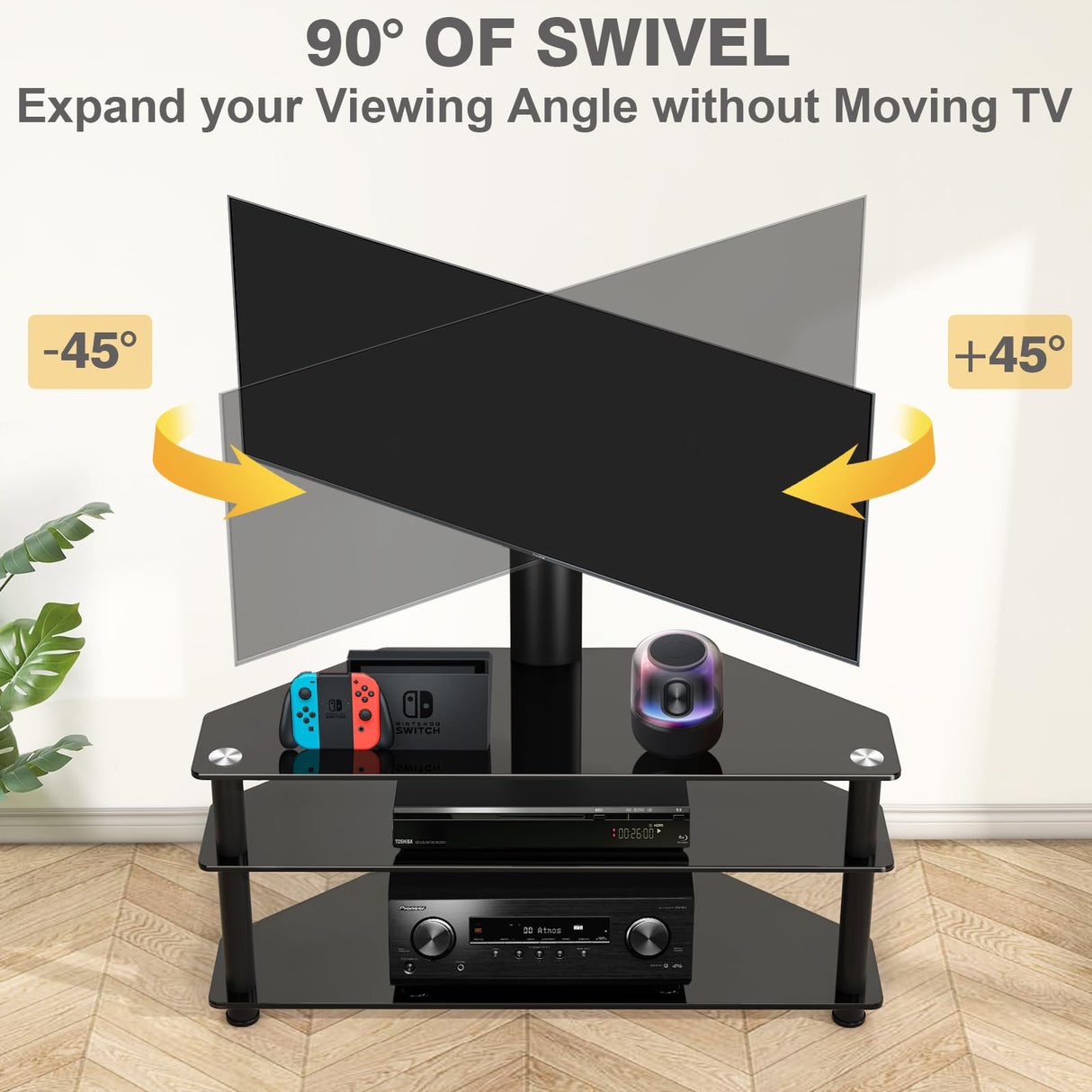 TAVR Furniture Swivel Floor TV Stand with Table for 32-70 Inch TVs, Universal Height Adjustable TV Floor Stand with Large Storage Shelves, Strong Corner TV Stand Mount Holds up to 88lbs, Black TAVR Furniture
