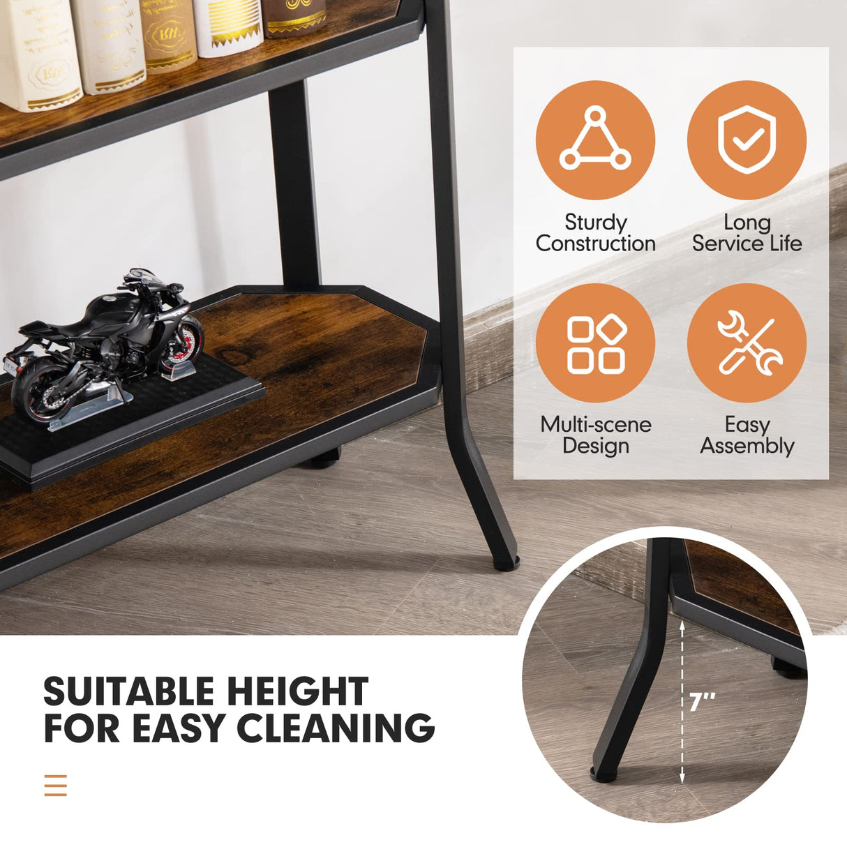 Tangkula Industrial Console Table, 38.5 Inch Long Narrow Sofa Table with Open Storage Shelves, Sturdy Steel Frame, 3-Tier Farmhouse Entryway Table for Hallway, Living Room (Rustic Brown) Tangkula