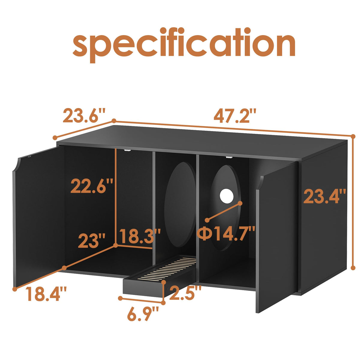 DAWNSPACES Large Cat Litter Box Enclosure for 2 Cats, Modern Wood Stackable Large Cat Washroom Storage Cabinet Bench End Table Furniture,with Removable Litter Box, Black DAWNSPACES