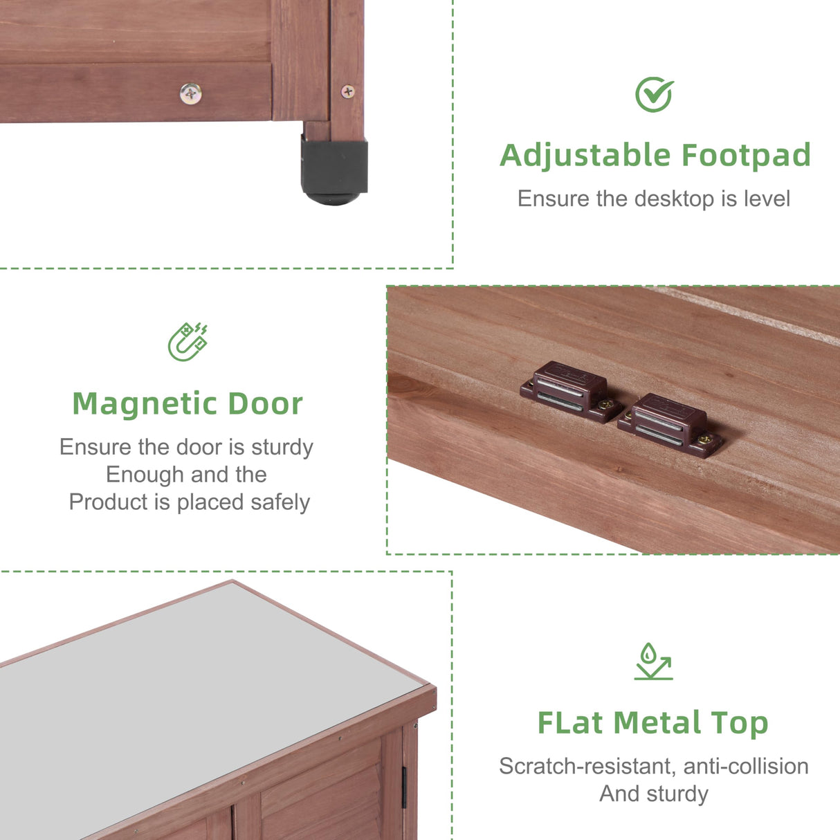 Potting Bench with Storage Cabinet and Metal Table Top for Outdoor Patio, Garden Furniture Wood Workstation (Dark Brown, 31x17x36) Mederla