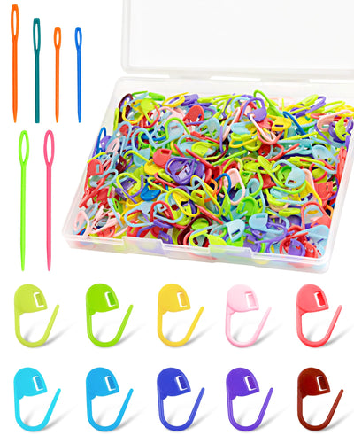 300pcs FIVEIZERO Stitch Markers with 6 pieces of large blunt sewing needles,colorful knitting markers,plastic crochet hook clip,bulk Crochet hook markers for knitting stitch locking clip crochet hooks