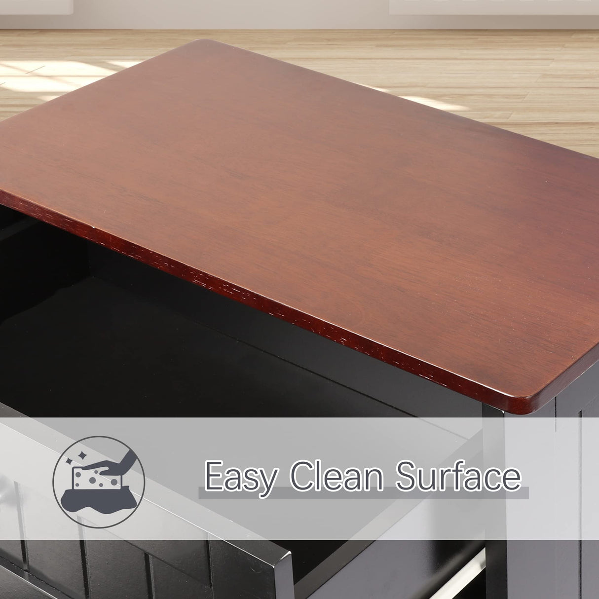 TOLEAD Tilt Out Trash Cabinet,Antique-Style Beadboard Kitchen Island with Solid Wood Tabletop & Drawer, Pet Proof Trash Can, Wood Laundry Cabinet (Single Black) TOLEAD