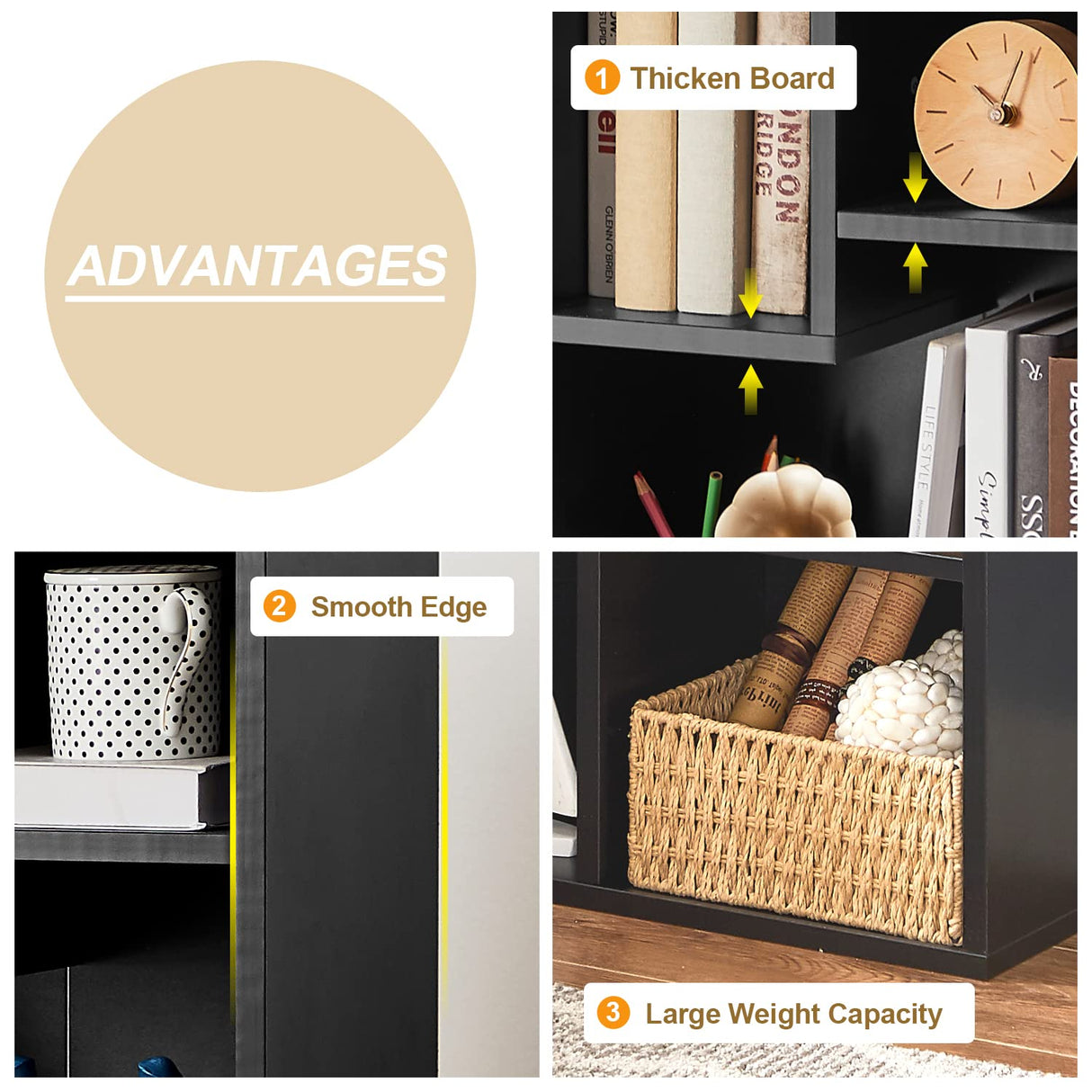 VECELO 4-Tier Slim Bookcase, Modern Storage Cabinet, Slim Bookshelf, Fits Tallest Hardcover, 5 Cubes, Vertical or Horizontal, Easy Assembly, Black VECELO