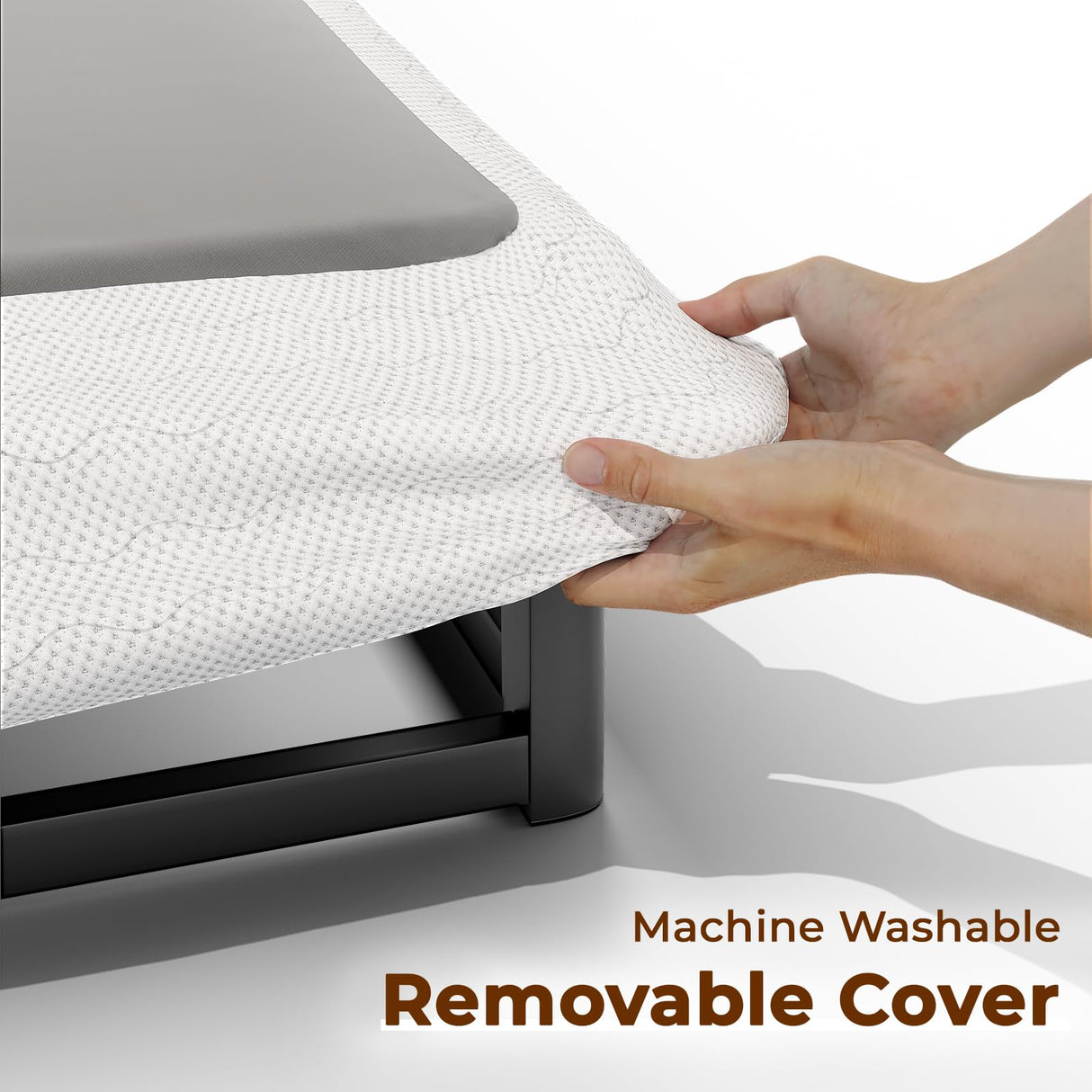 GRUSIGN Box Spring Low Profile Bed Base Matel Mattress Foundation with Cotton Washable Cover Quiet Easy Assembly Sturdy Support for All Bed Types (Black, Queen) GRUSIGN