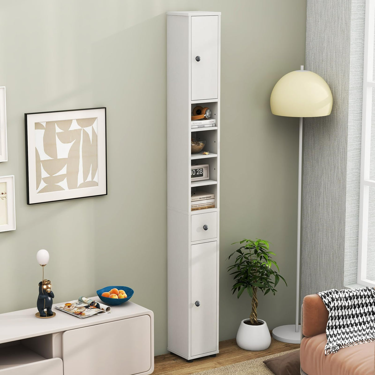 Tangkula 71" Tall Slim Bathroom Storage Cabinet with Adjustable Shelves and Drawer, Perfect for Small Spaces Tangkula