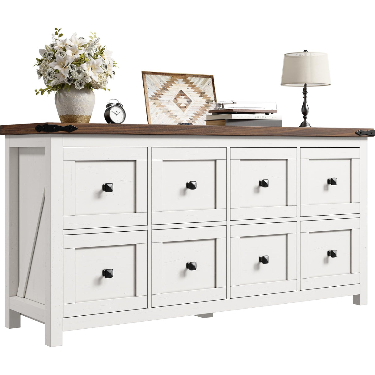 EnHomee Farmhouse 8 Drawer Dresser for Bedroom,Wood Dressers and Chests of Drawers with Texture TV Stand for Bedroom, Hallway, Closet,Antique White EnHomee