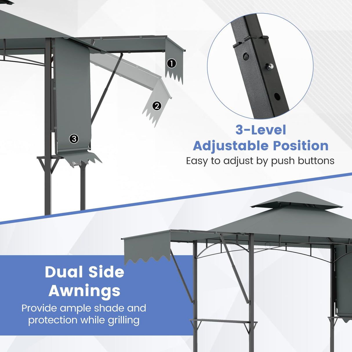 Tangkula 13x5 Ft Grill Gazebo with Dual Side Awnings, 2-Tier Barbecue Gazebo with 2 Shelves, 7 Hooks, Adjustable Shadow, Outdoor Grill Canopy for Backyard Garden Poolside (Grey) Tangkula