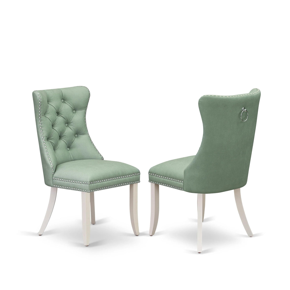 East West Furniture DAP2F22 Dallas Parson Kitchen Chairs-Willow Green Faux Leather Upholstered, Set of 2, Linen White East West Furniture