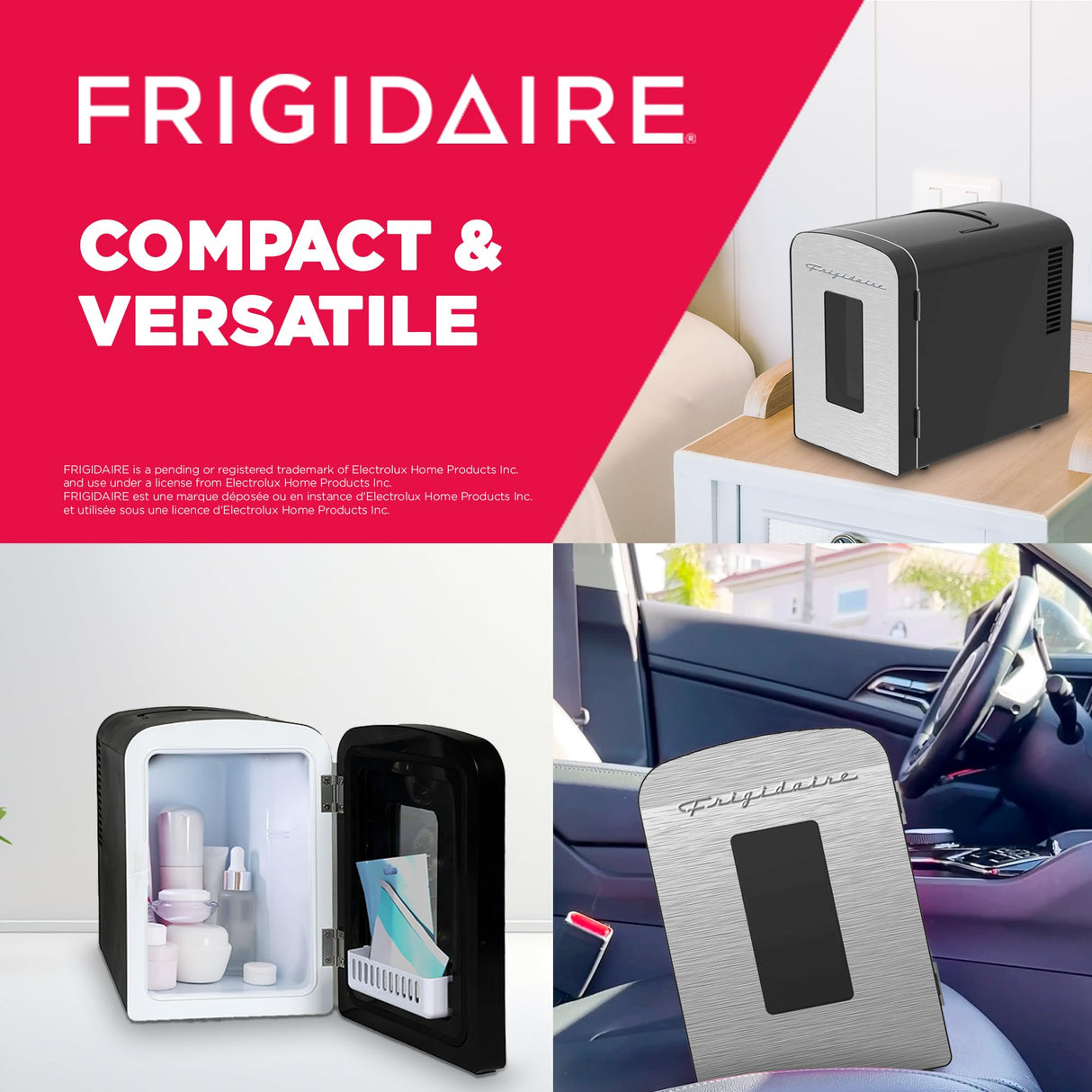 Frigidaire Portable 9-Can Mini Cooler Fridge, 5L, Brushed Stainless Rugged, Window, EFMIS189-SS, Clear Door, Glass Frigidaire