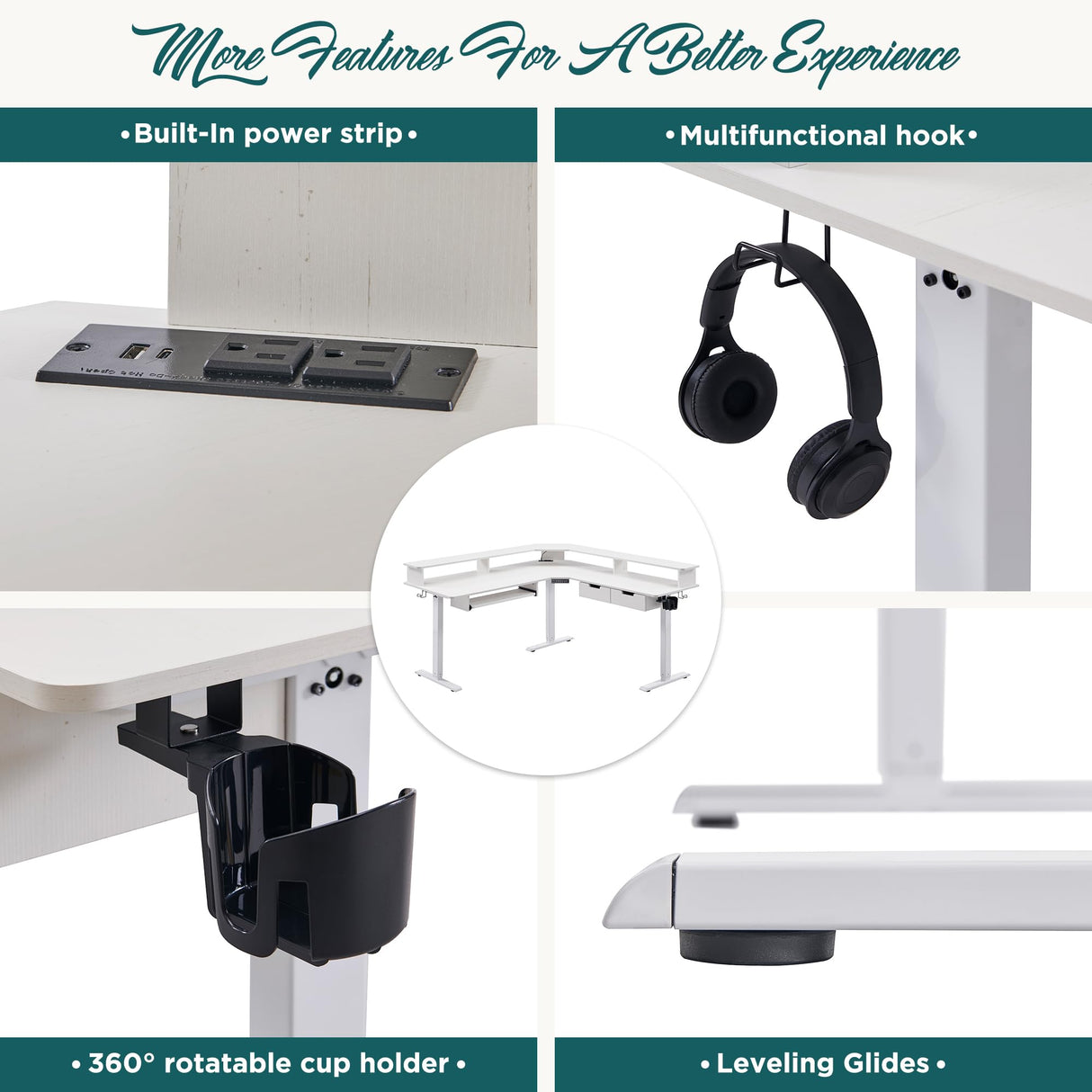 RedLemon 60 Inches L Shaped Electric Standing Desk, Height Adjustable Corner Gaming Desk with Drawers, Keyboard Tray, Power Outlets & LED Lights, Comnputer Desk with Monitor Shelf, Antique White RedLemon