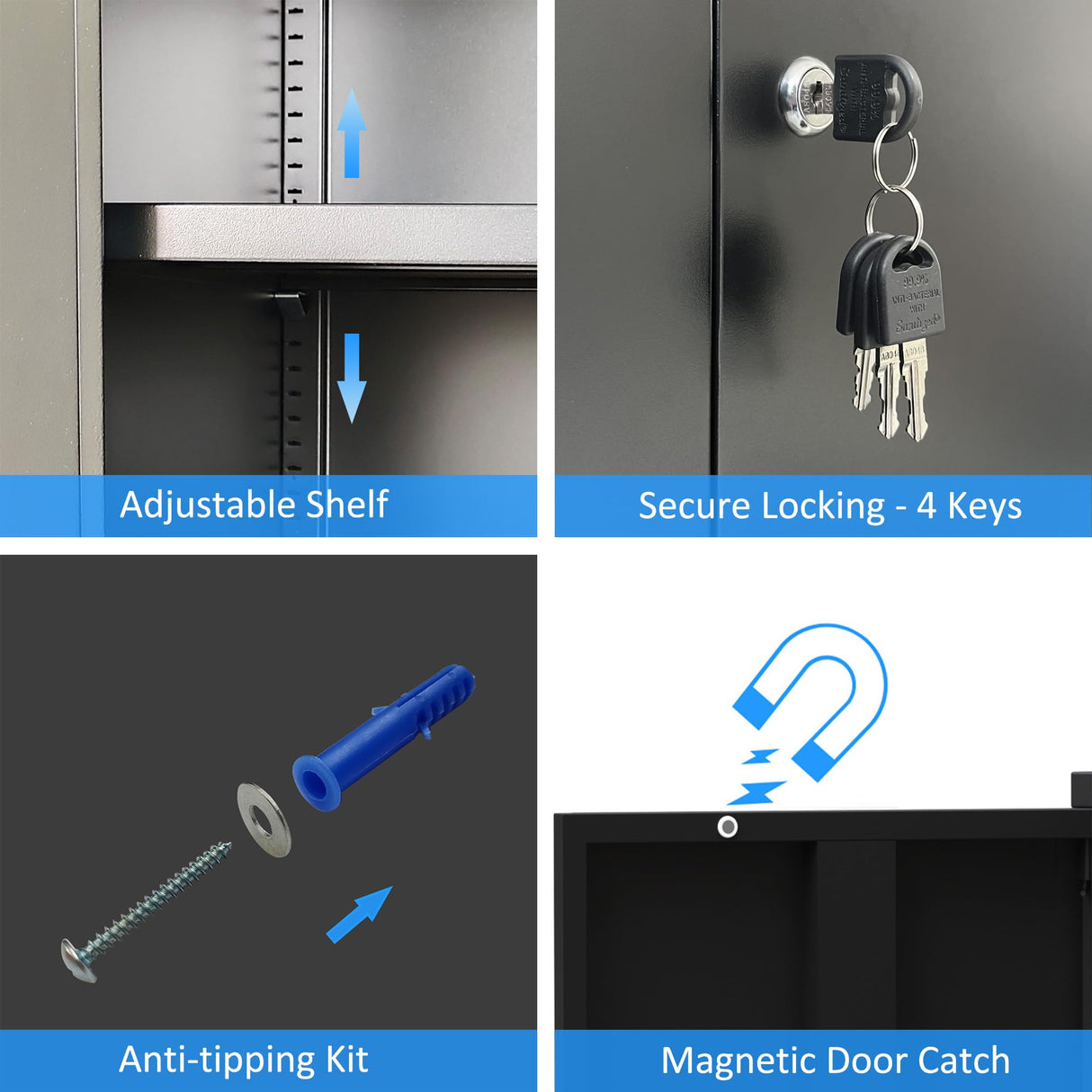 iJINGUR Metal Storage Cabinet with Locking Doors and 2 Adjustable Shelves, Small Lockable Storage Cabinet for Home Office Garage (Black) iJINGUR