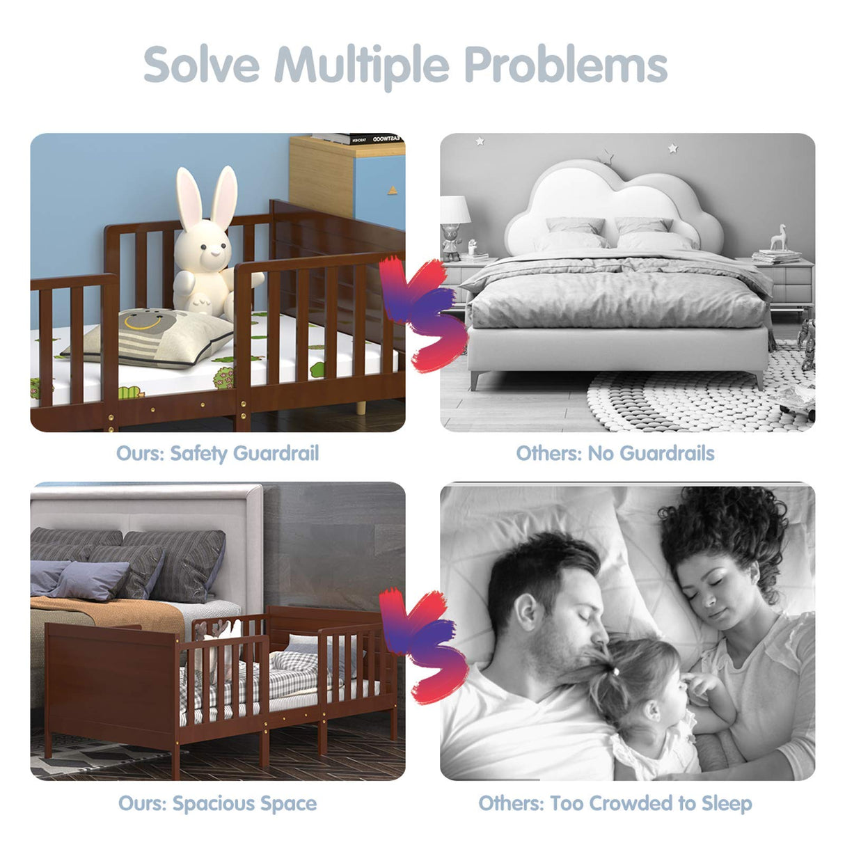 Costzon 2-in-1 Convertible Toddler Bed Frame with Safety Guardrails & Footboard - Brown Costzon