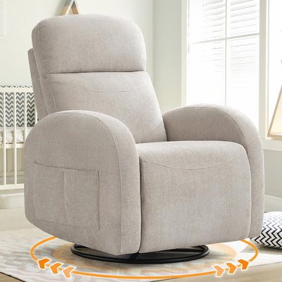 AEMEIOS Nursery Swivel Rocker Recliner, Manual Nursering Glider Recliner, Chenille Swivel Rocking Nursery Recliners with Double Pockets for Living Room, Camel