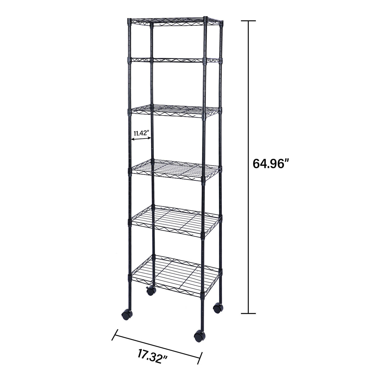 HealSmart Heavy Duty 6-Tier Storage Shelves, 17'' D x 11'' W x 63'' H Adjustable Shelving Unit with Wheels and Hanging Hooks, Black HealSmart